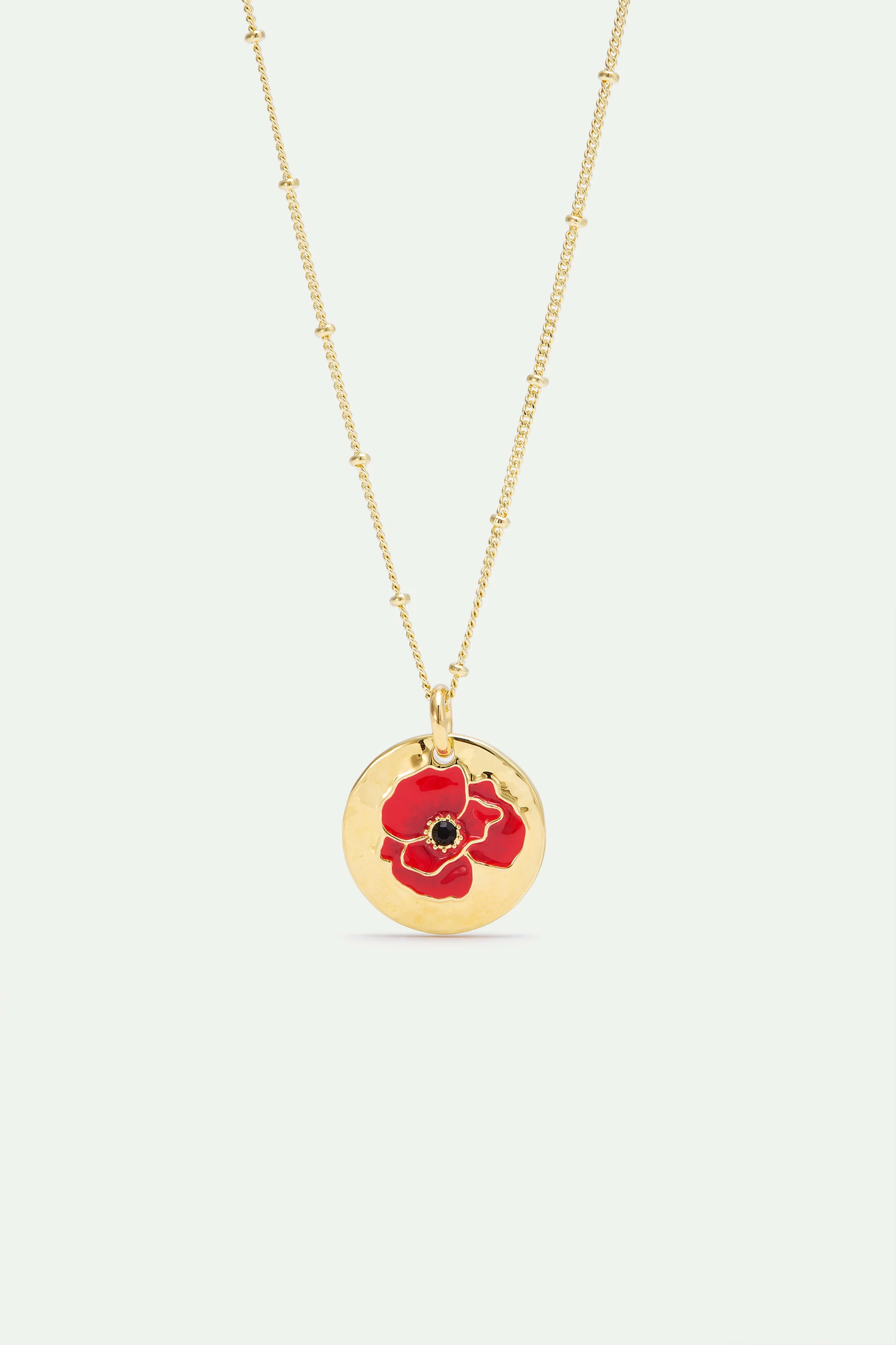 Pendant Necklace with Poppy on Gold Medallion