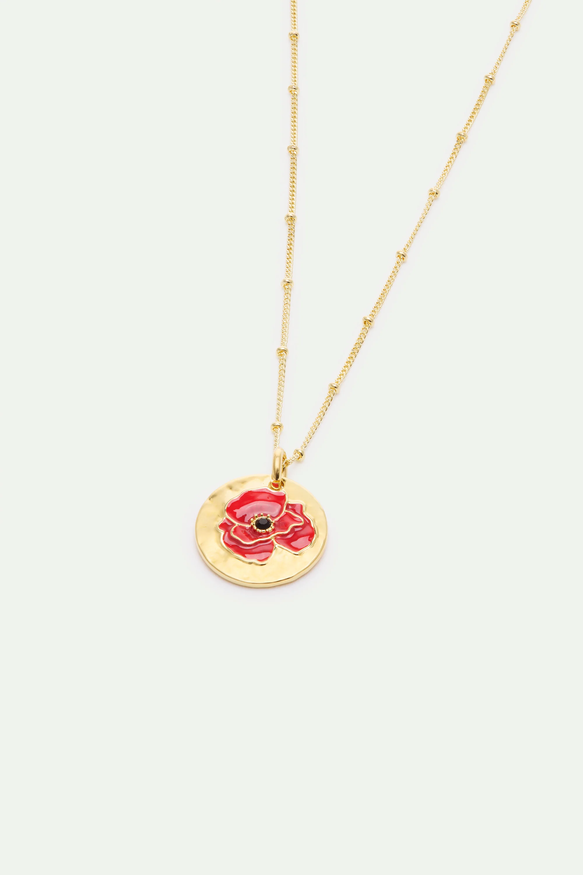 Pendant Necklace with Poppy on Gold Medallion - Image 3