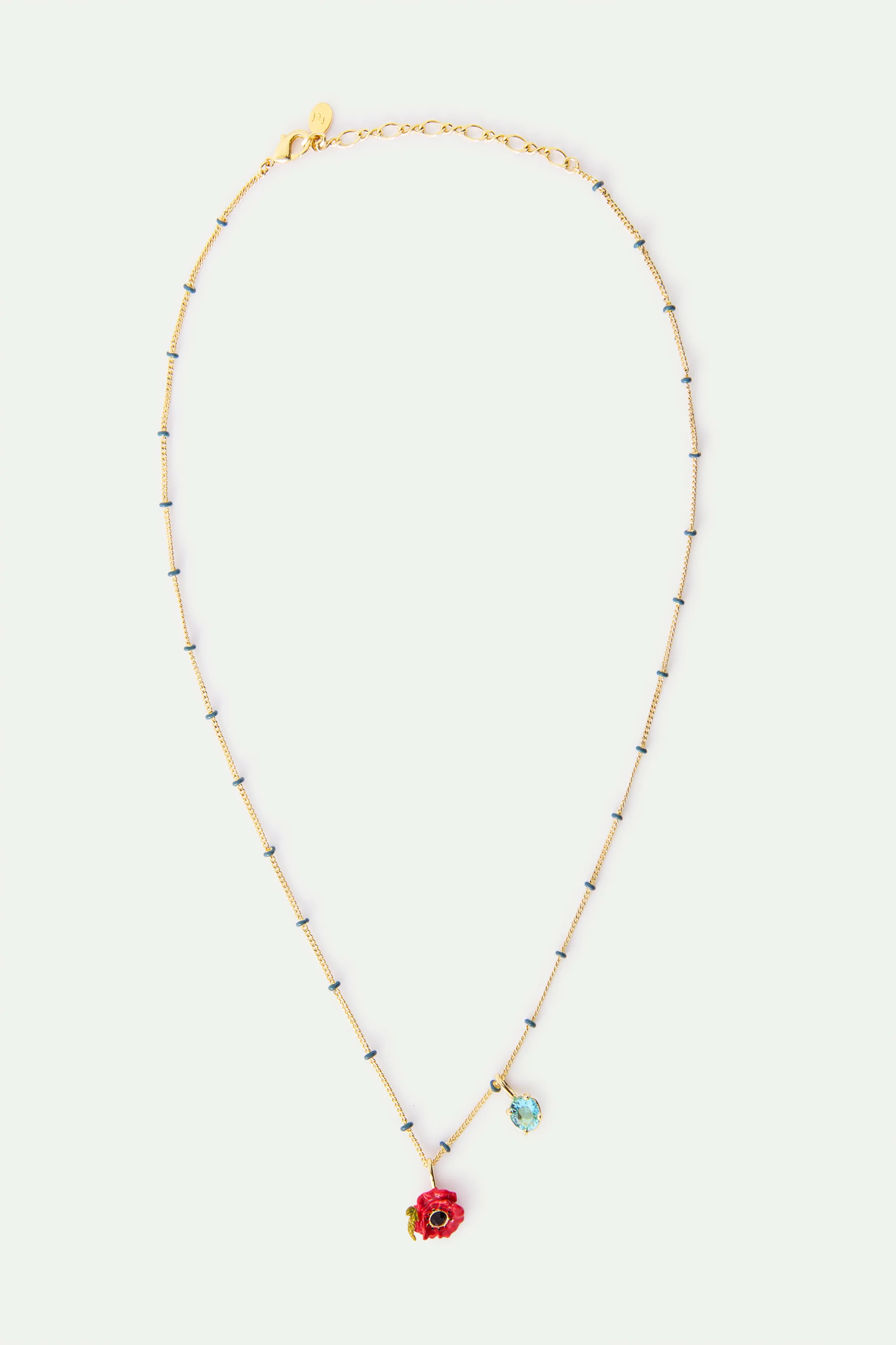 Pendant Necklace with Red Poppy and Round Blue Stone - Image 3