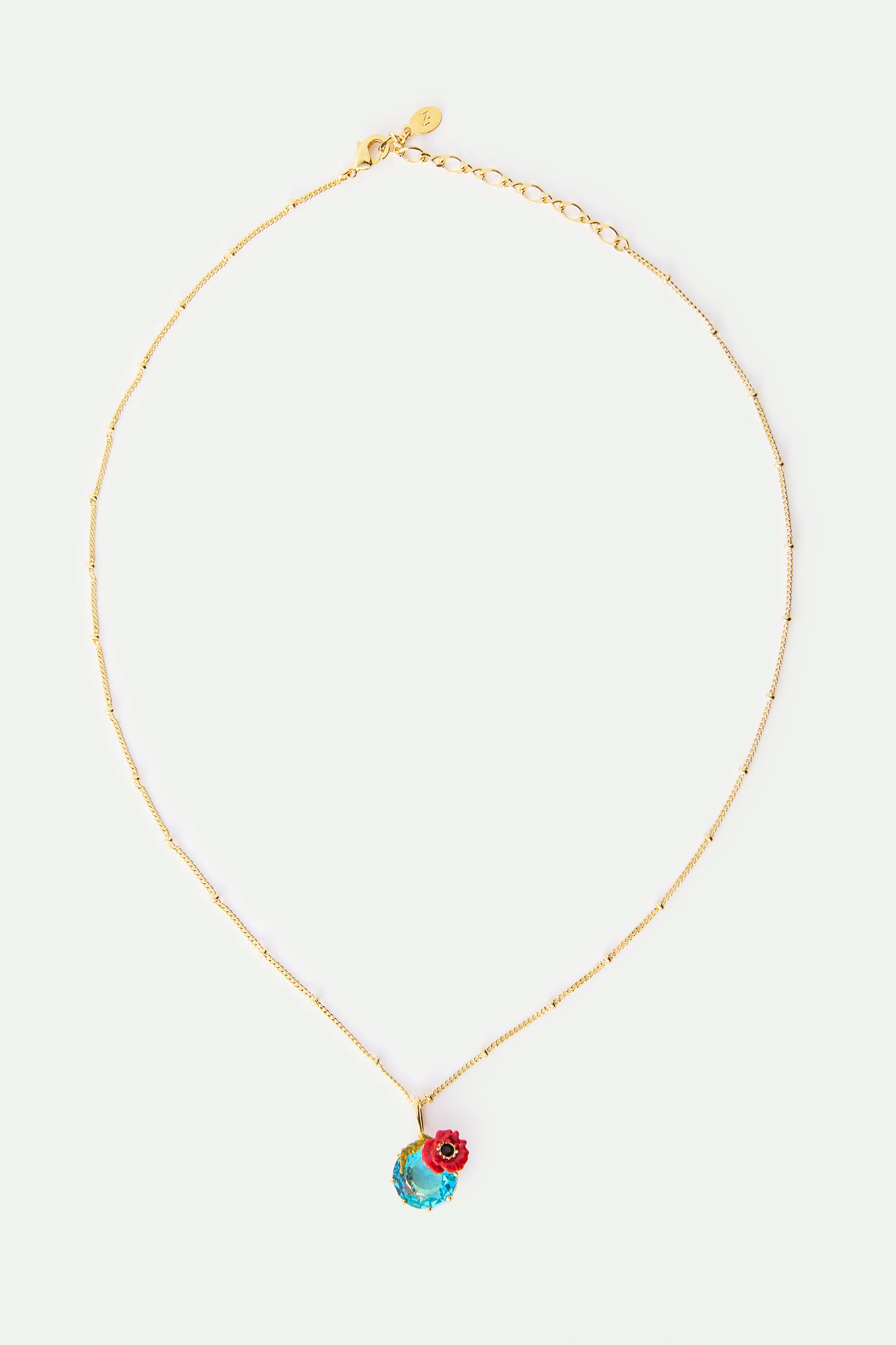 Pendant Necklace with Round Blue Stone and Poppie - Image 2