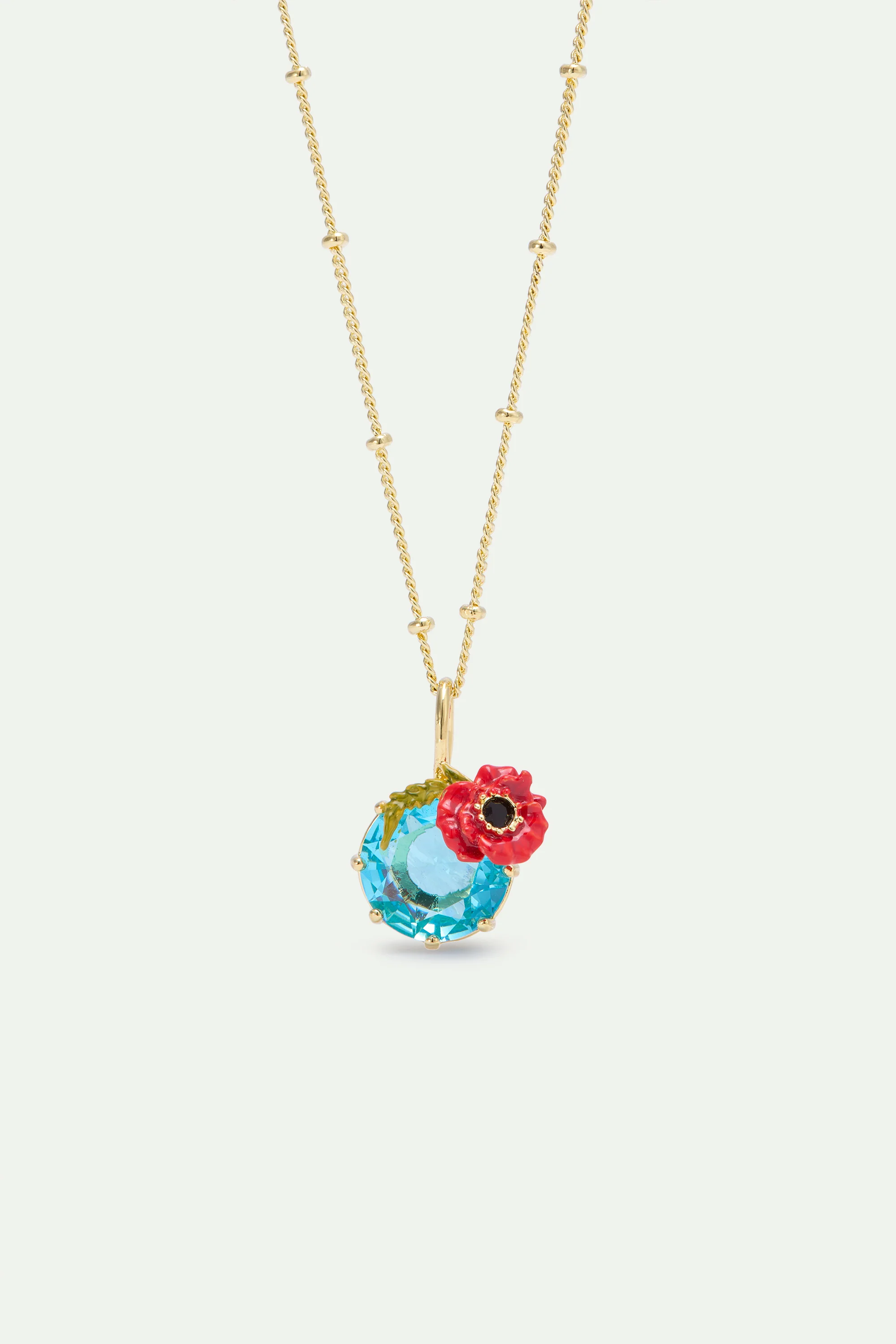 Pendant Necklace with Round Blue Stone and Poppie - Image 3