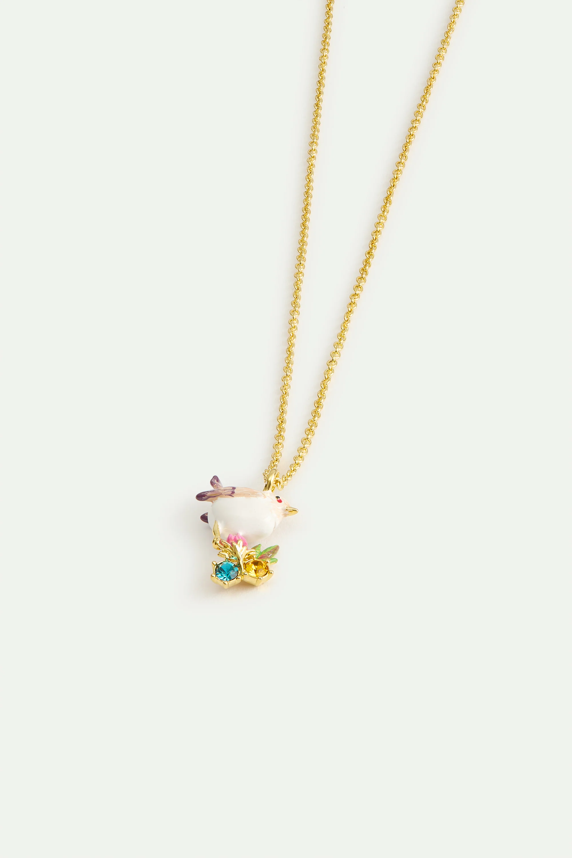 Pendant Necklace with Snow Bunting, Rosebuds and Crystals - Image 2
