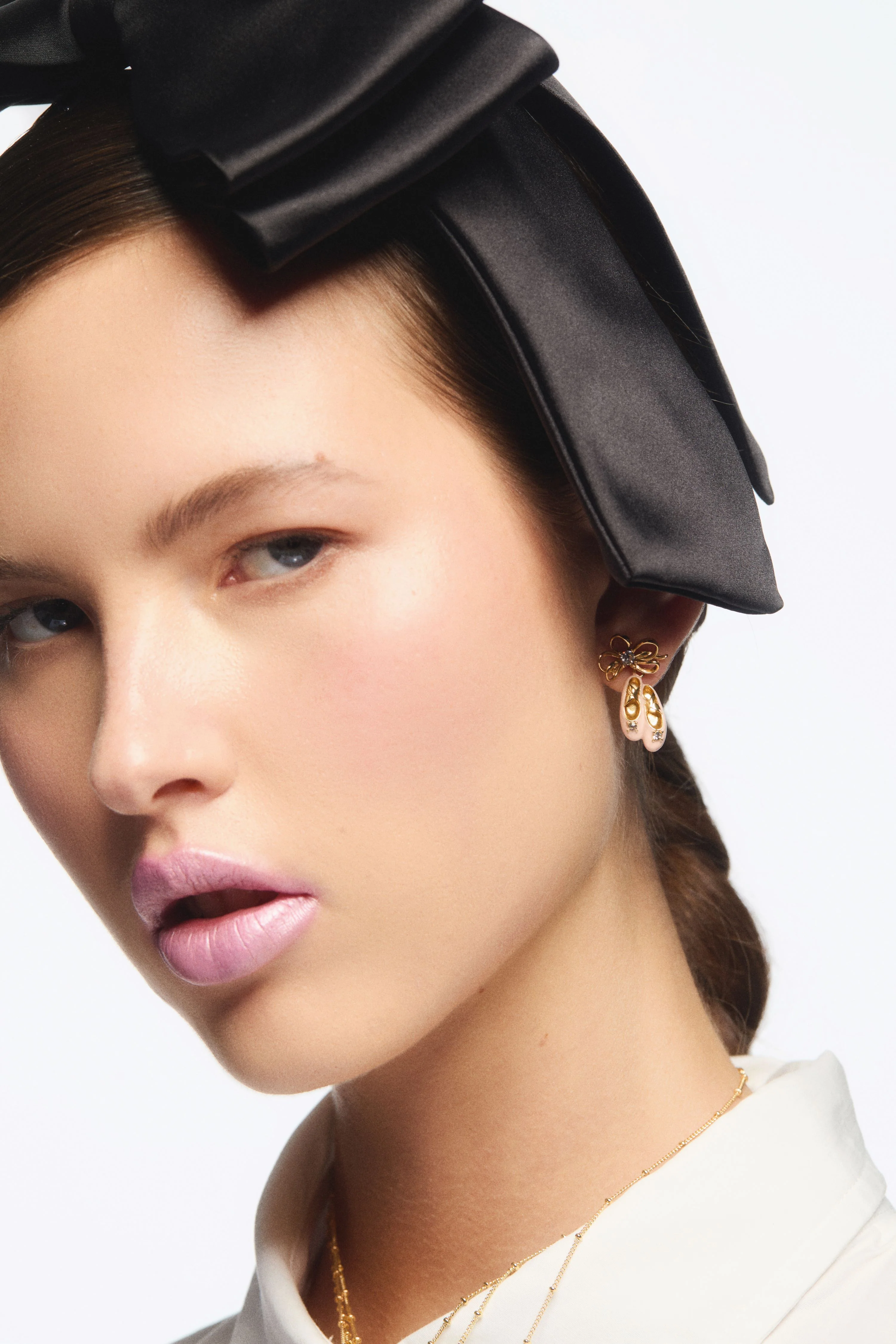 Pink Ballet Slippers and Gold Bow Clip-On Earrings - Image 3