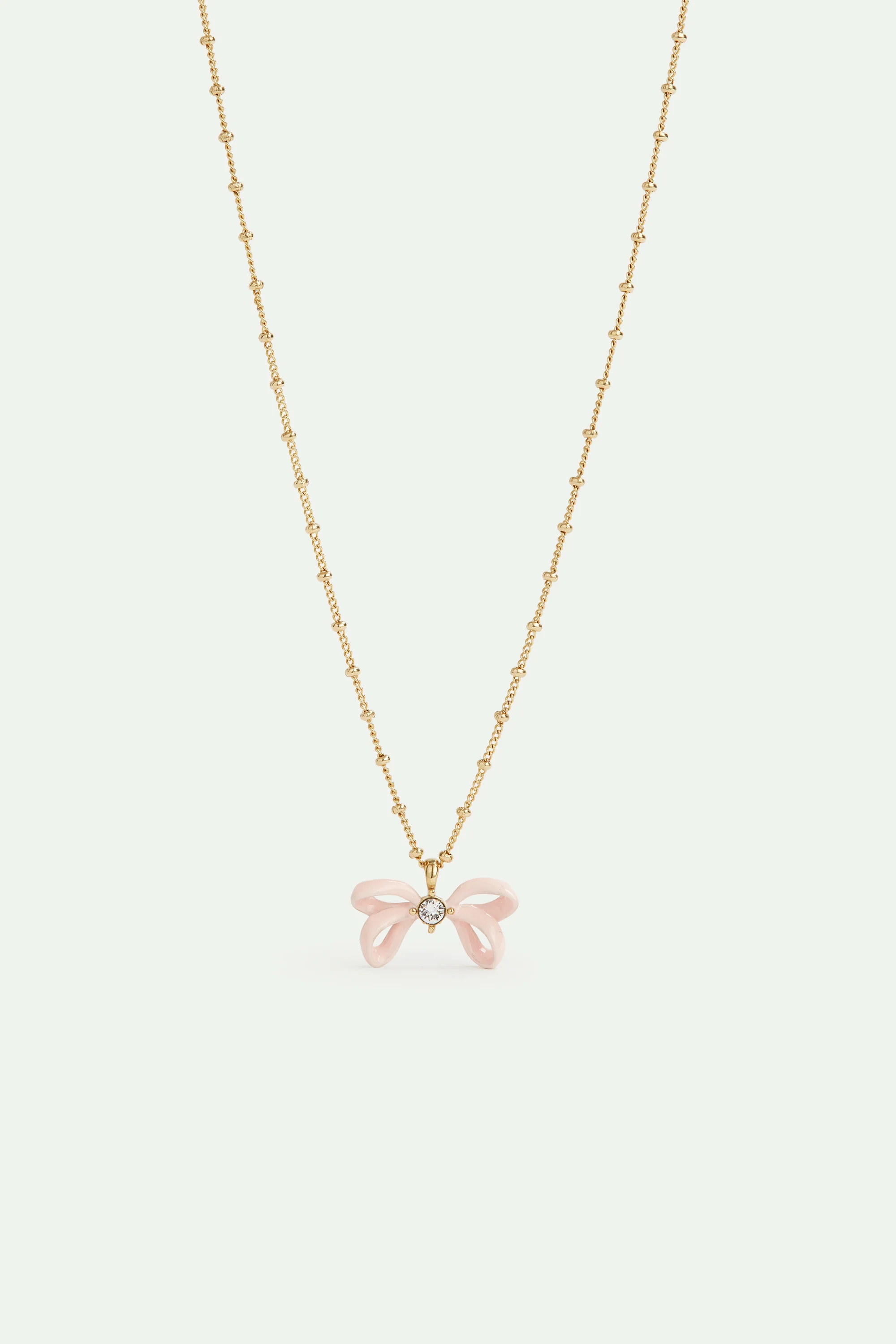Pink Ribbon and Crystal Pendant Necklace