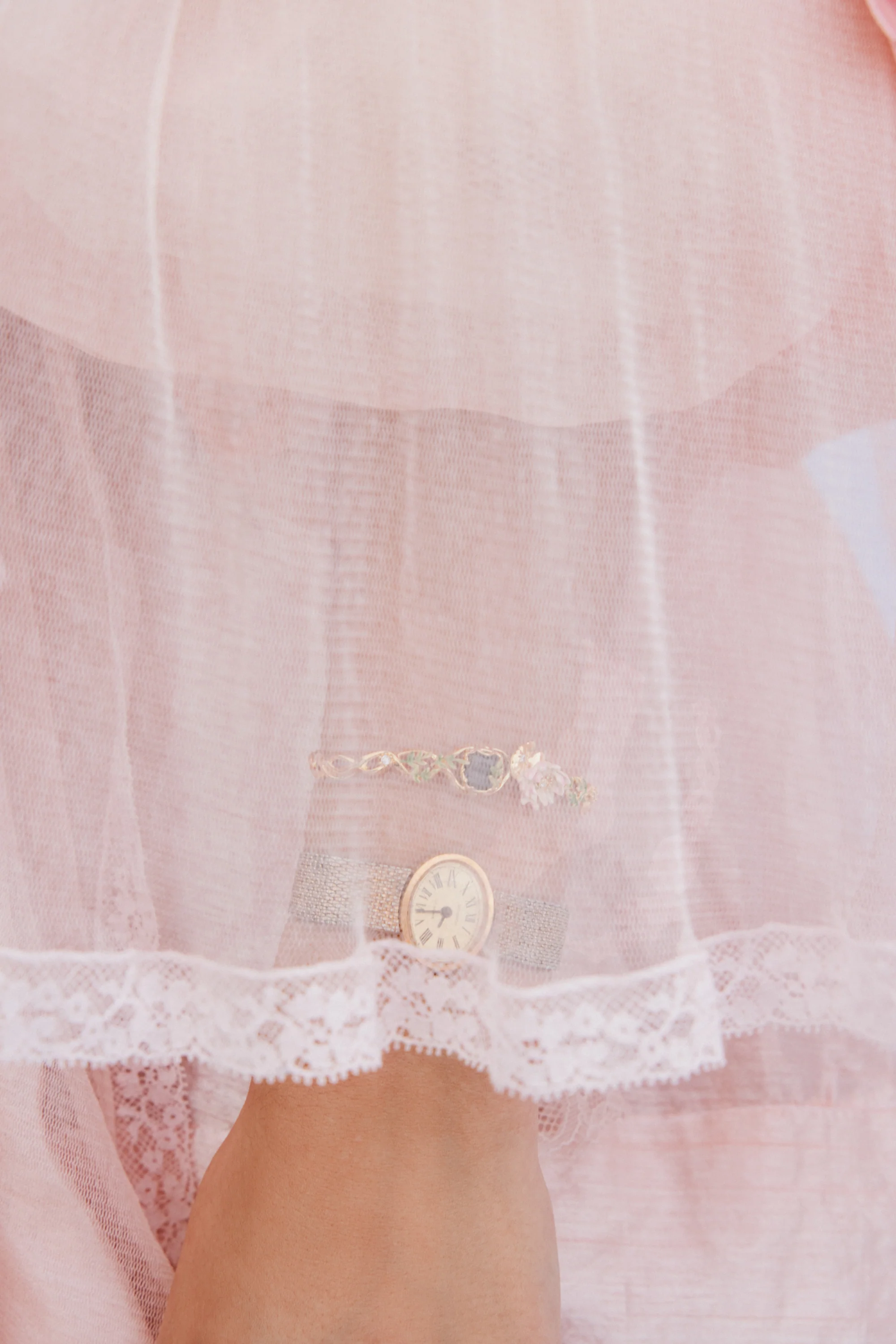 Pink Water Lily and Round Blue Stone Cuff Bracelet - Image 3
