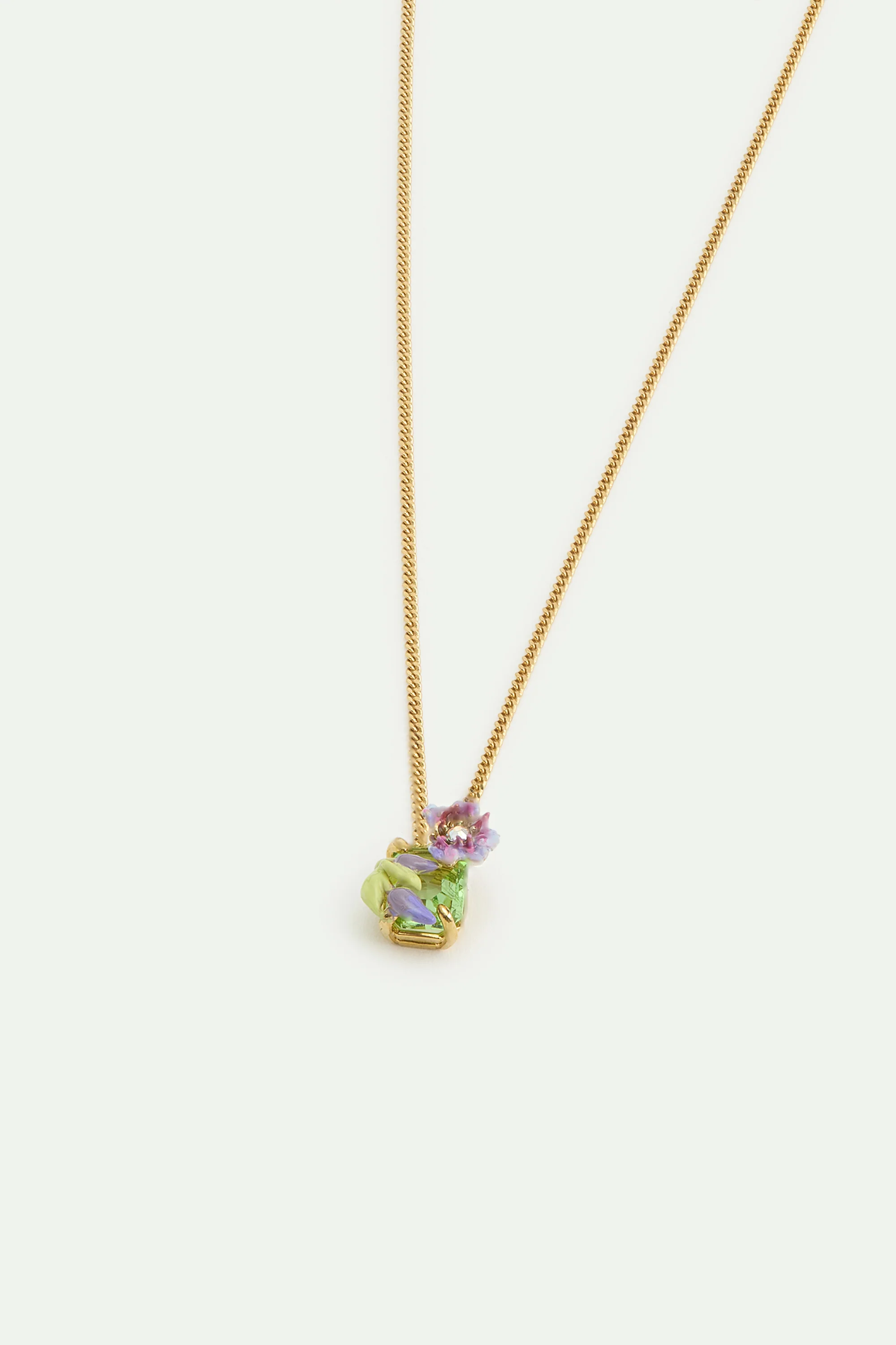Purple Clematis, Green Emerald-Cut Crystal and Purple Wisteria Pendant Necklace - Image 2