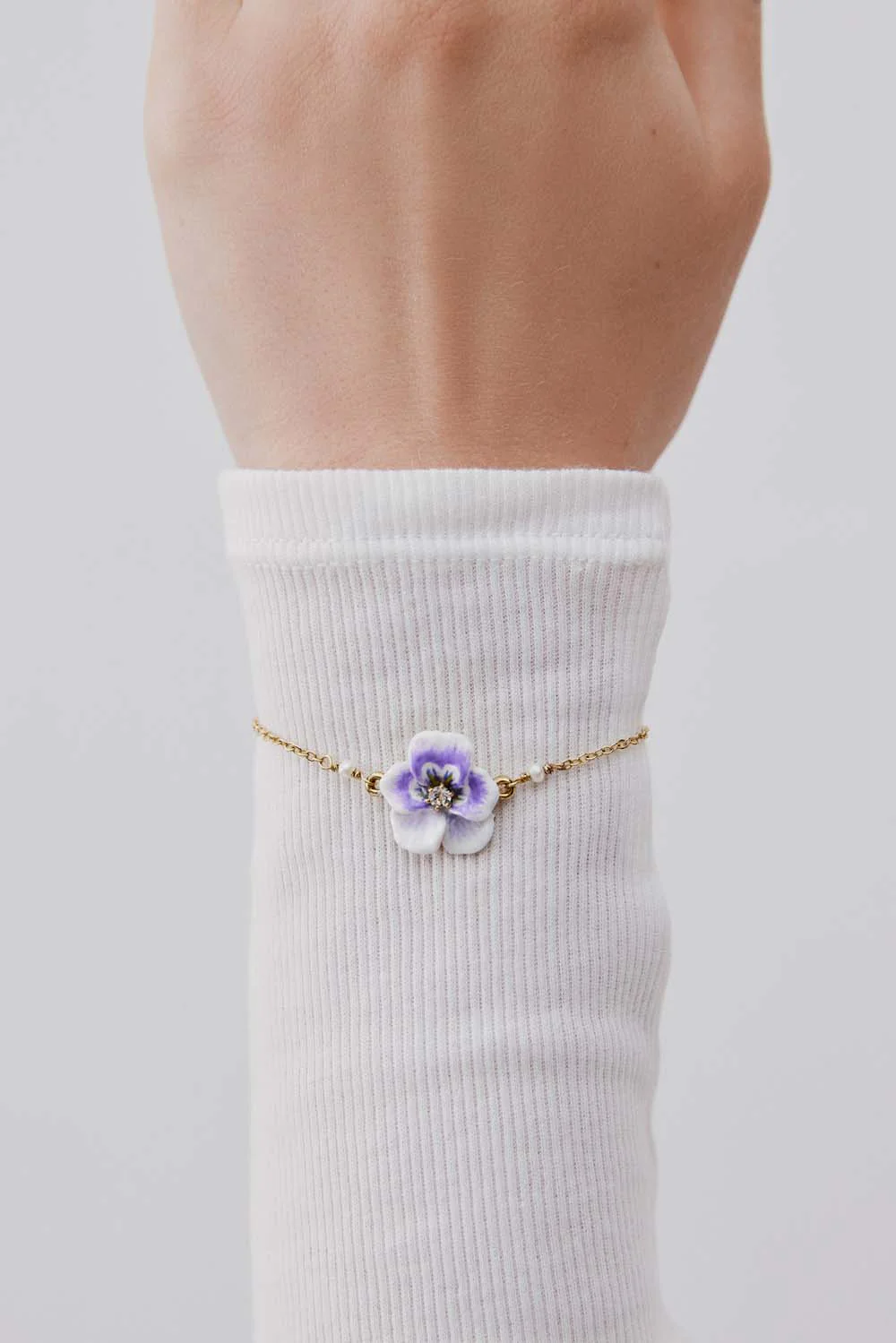 Purple Pansy and Cut Crystal Bracelet - Image 3