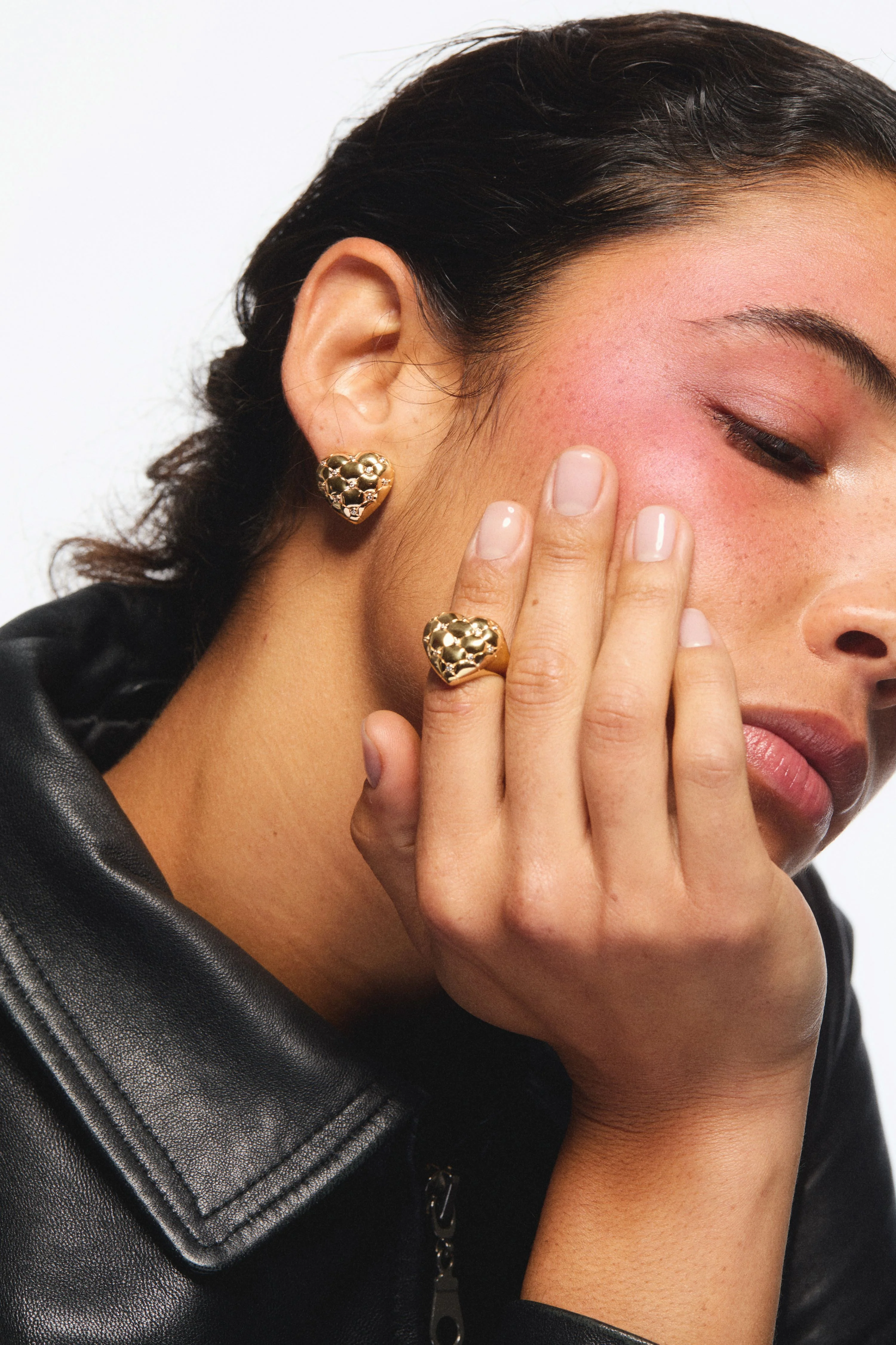 Quilted Gold Heart and Crystal Heart Cocktail Ring - Image 3