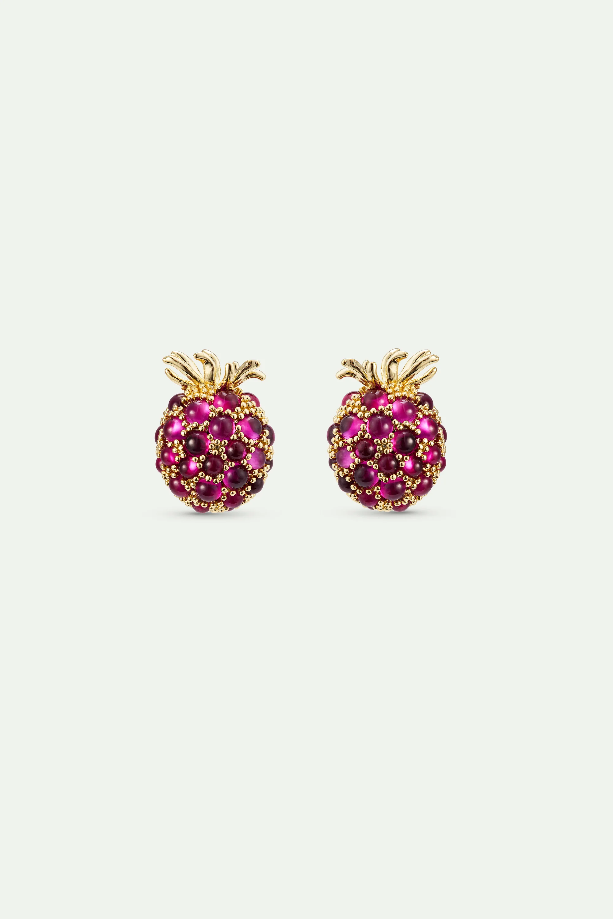 Raspberry and Golden Bead Clip On Earrings