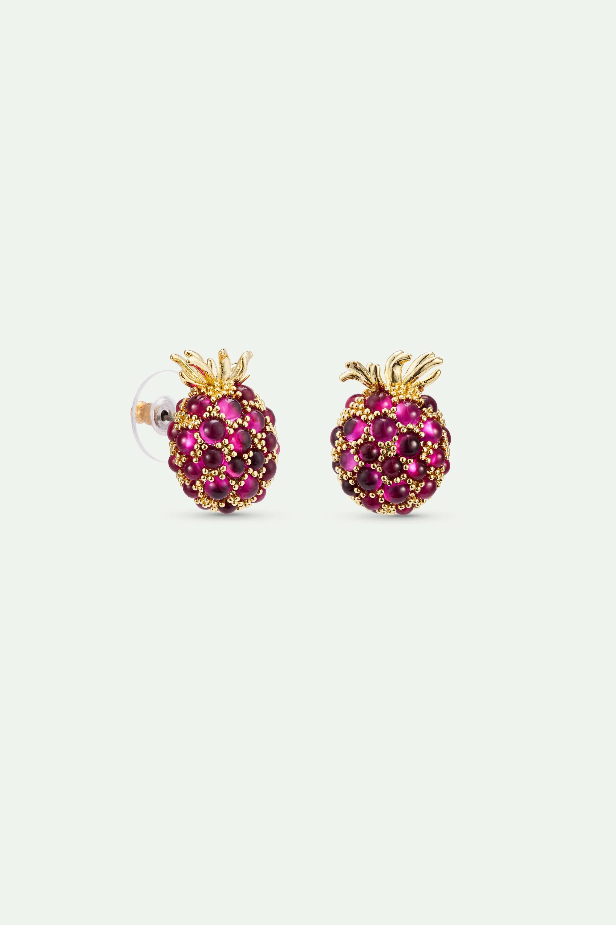 Raspberry and Golden Bead Post Earrings - Image 2