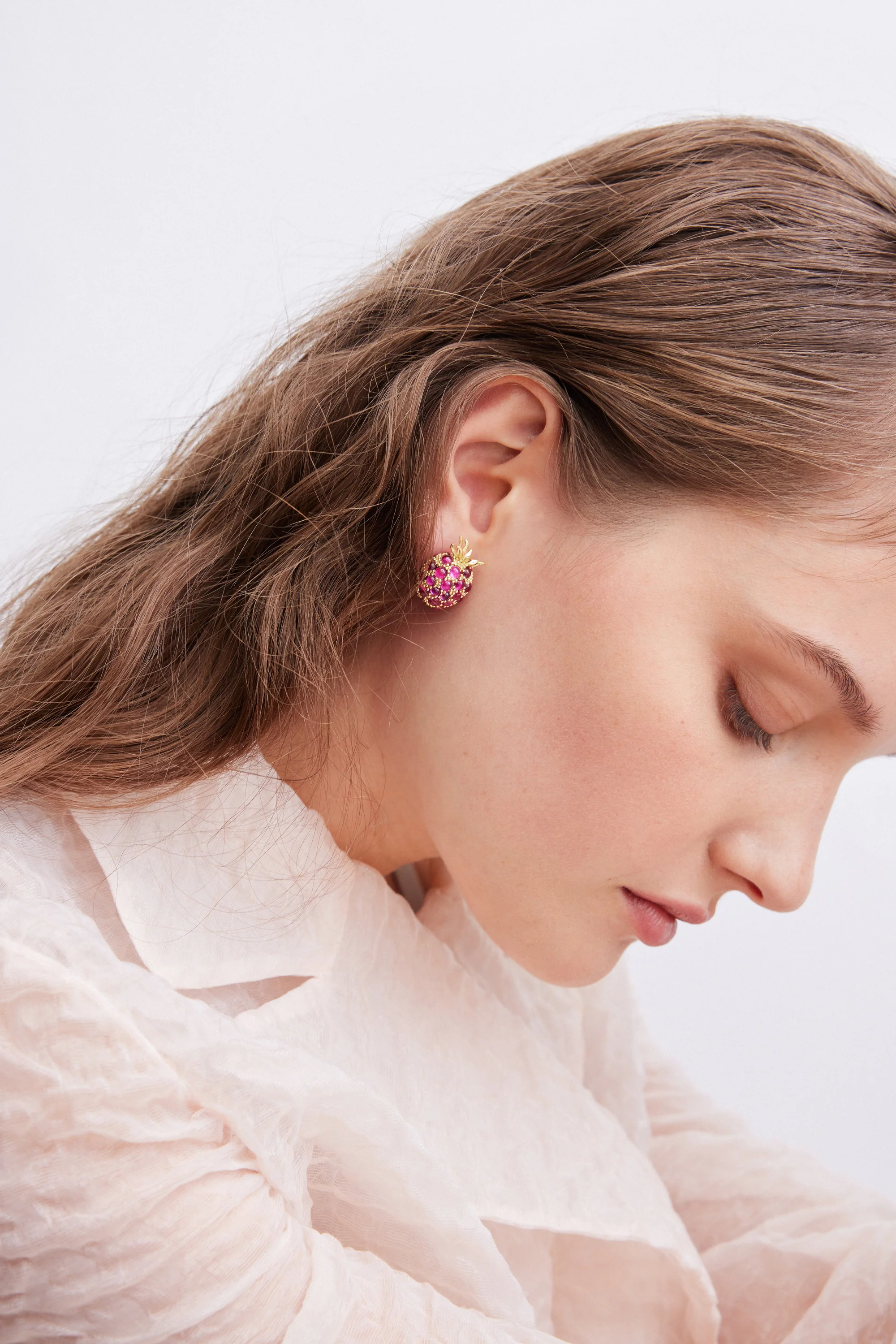 Raspberry and Golden Bead Post Earrings - Image 3
