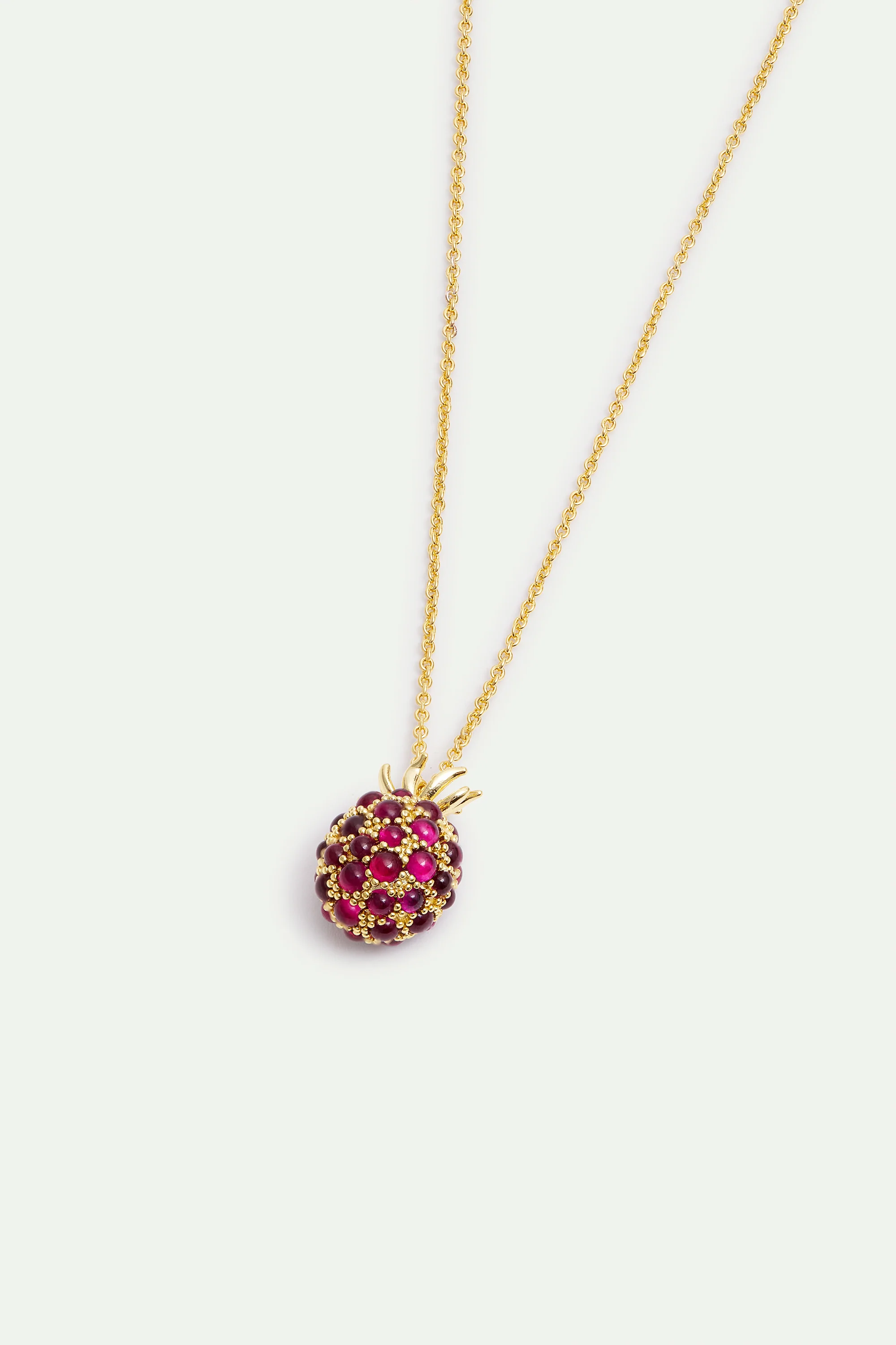 Raspberry and Golden Bead Pendant Necklace - Image 2