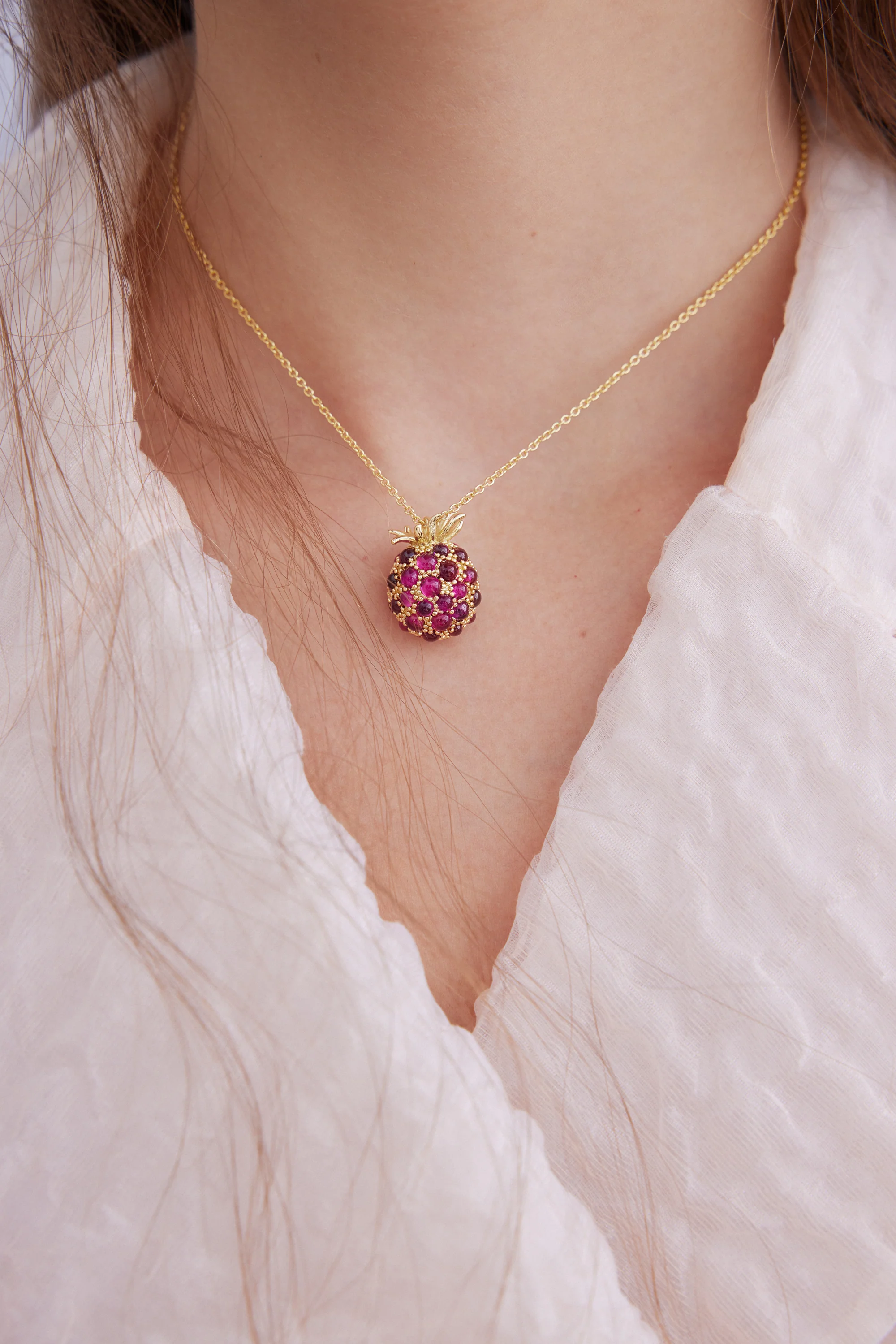 Raspberry and Golden Bead Pendant Necklace - Image 4