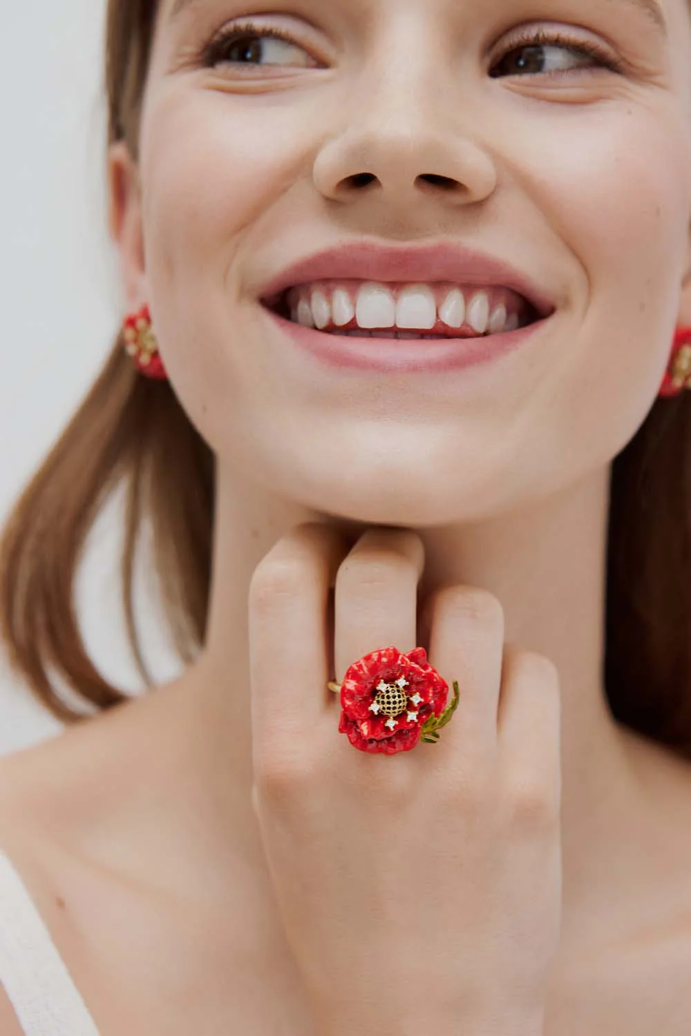 Red Poppy and Cubic Zirconia Ring - Image 3