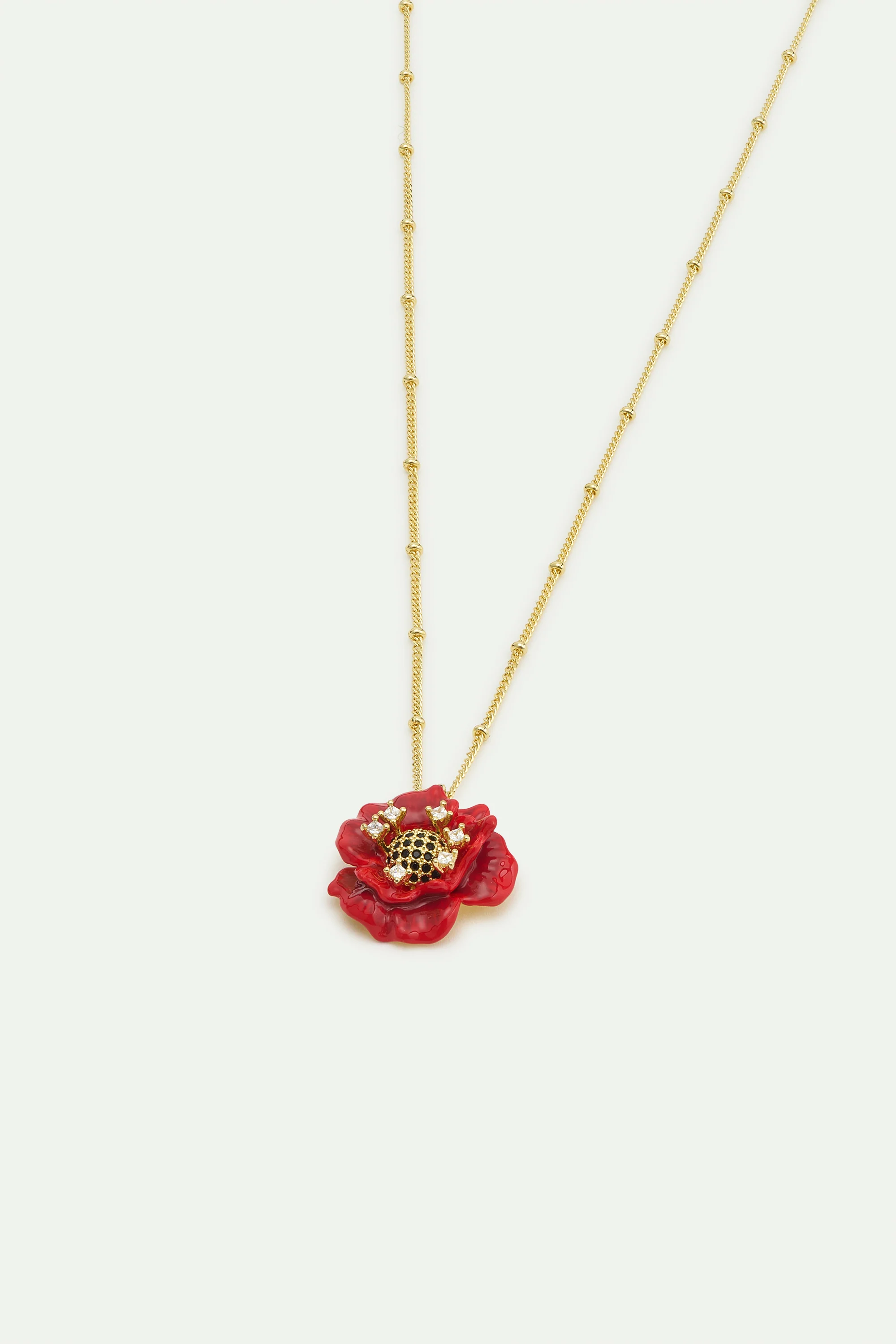 Red Poppy and Cubic Zirconia Pendant Necklace - Image 2