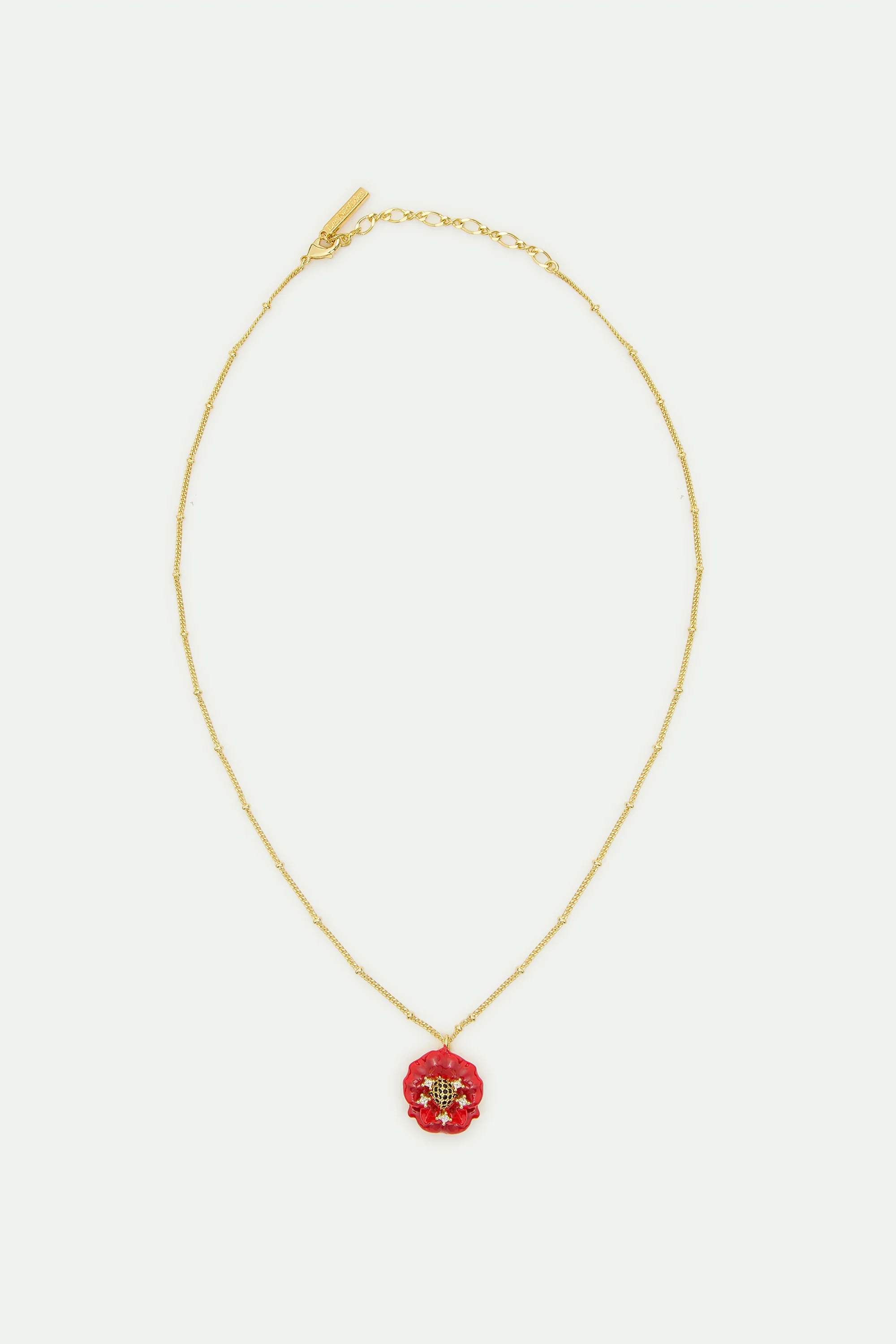 Red Poppy and Cubic Zirconia Pendant Necklace - Image 3