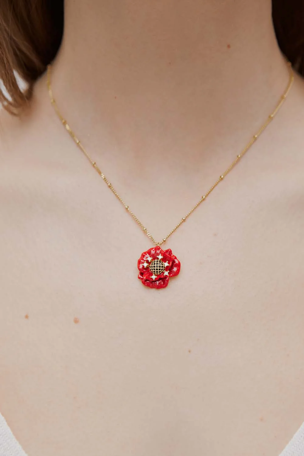 Red Poppy and Cubic Zirconia Pendant Necklace - Image 4