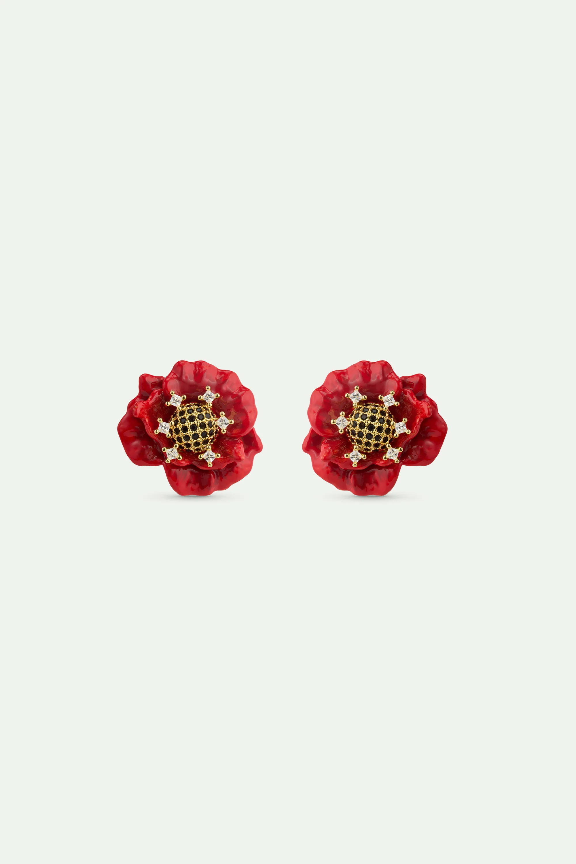 Red Poppy and Cubic Zirconia Post Earrings