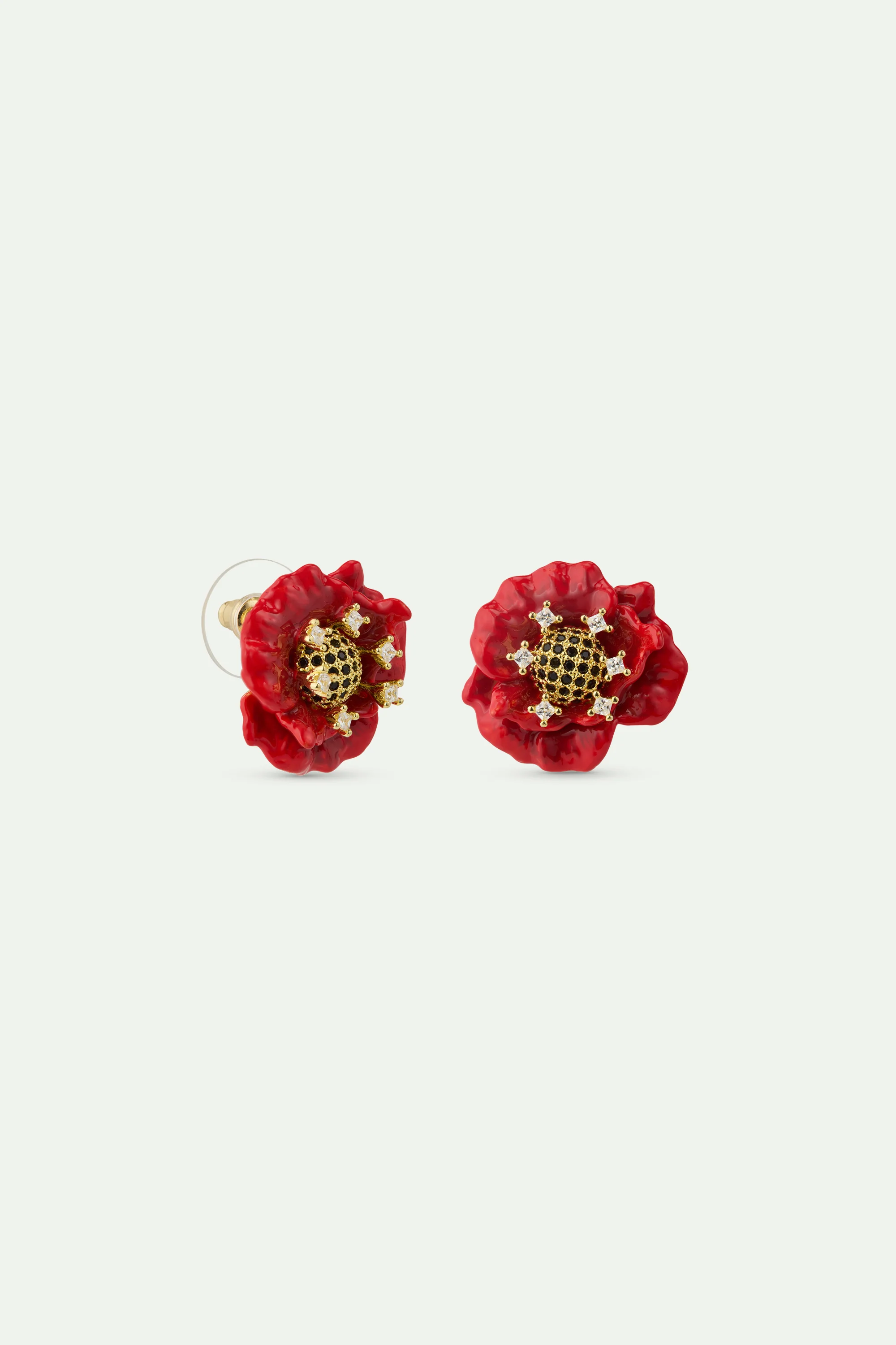 Red Poppy and Cubic Zirconia Post Earrings - Image 2