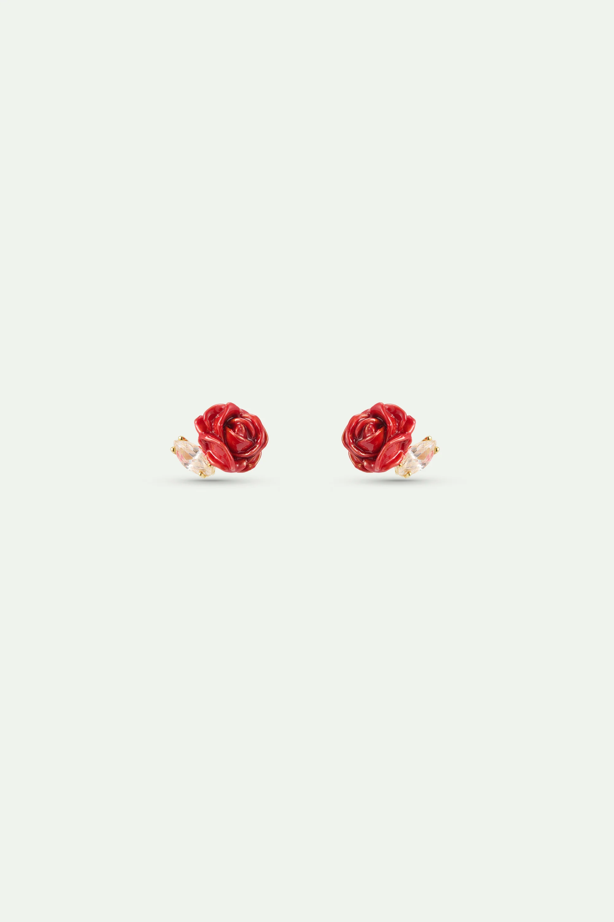 Red Rosebud and Cut Crystal Hoop Earrings