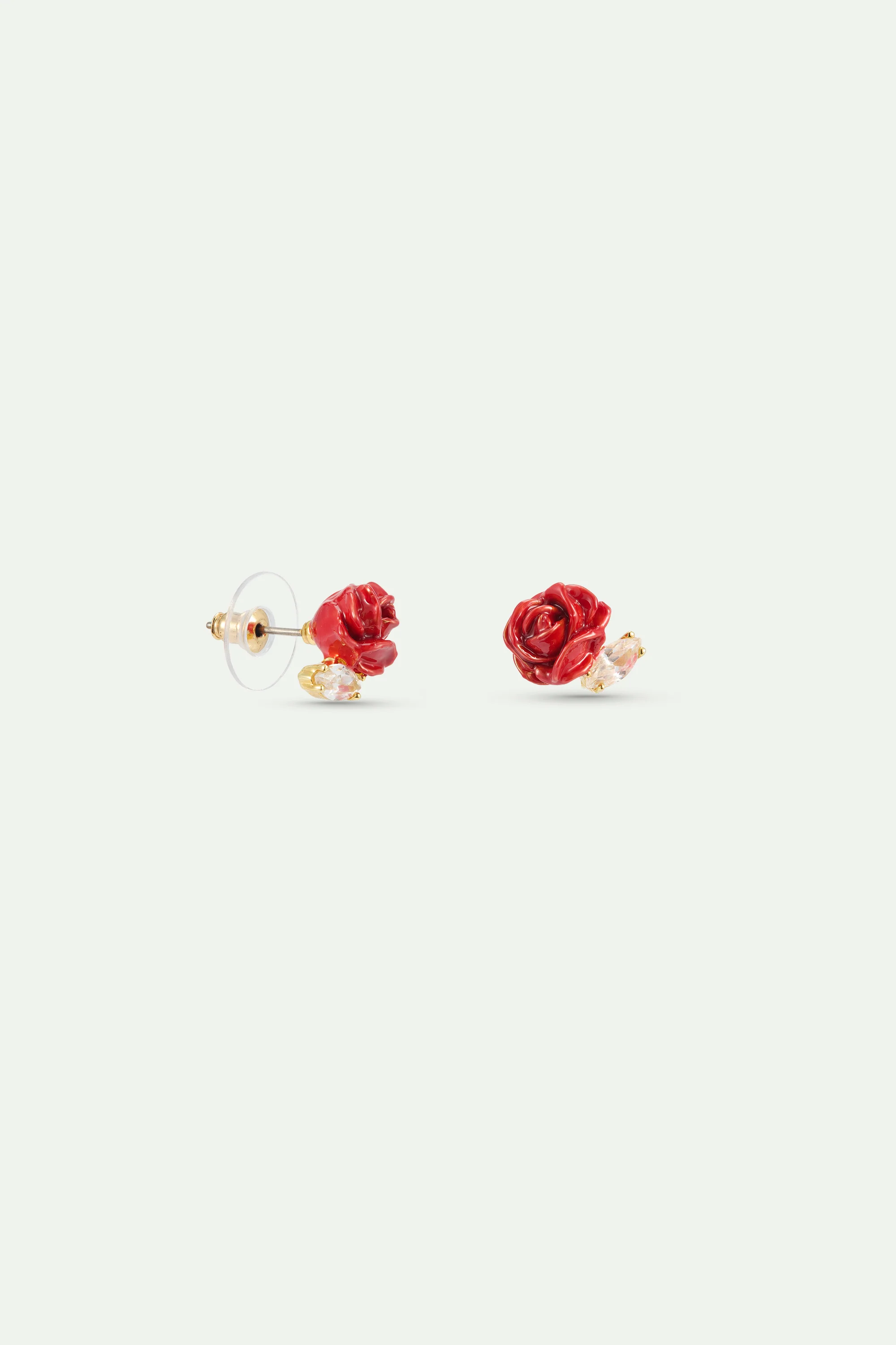 Red Rosebud and Cut Crystal Post Earrings