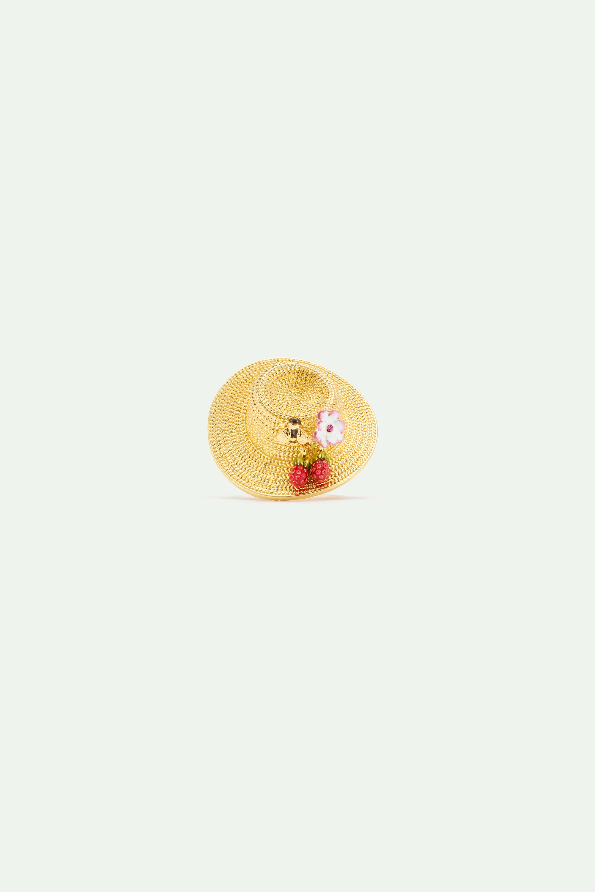 Ring with Gold Hat, Cosmos, Bee, Raspberry and Pink Crystal - Image 2
