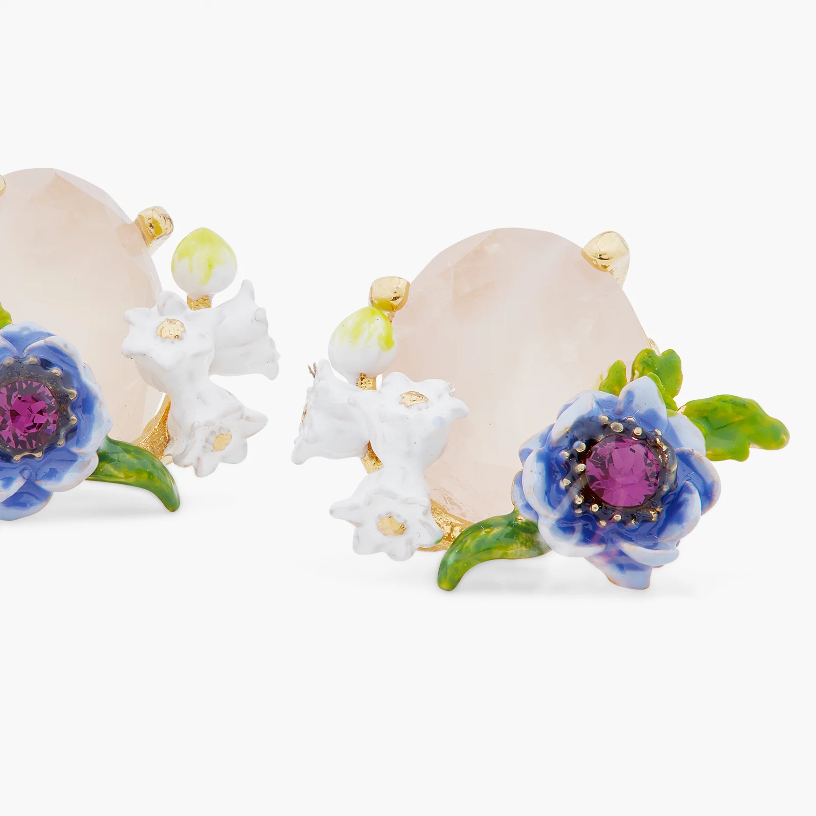 Rose Quartz and Floral Composition Clip-on Earrings - Image 3