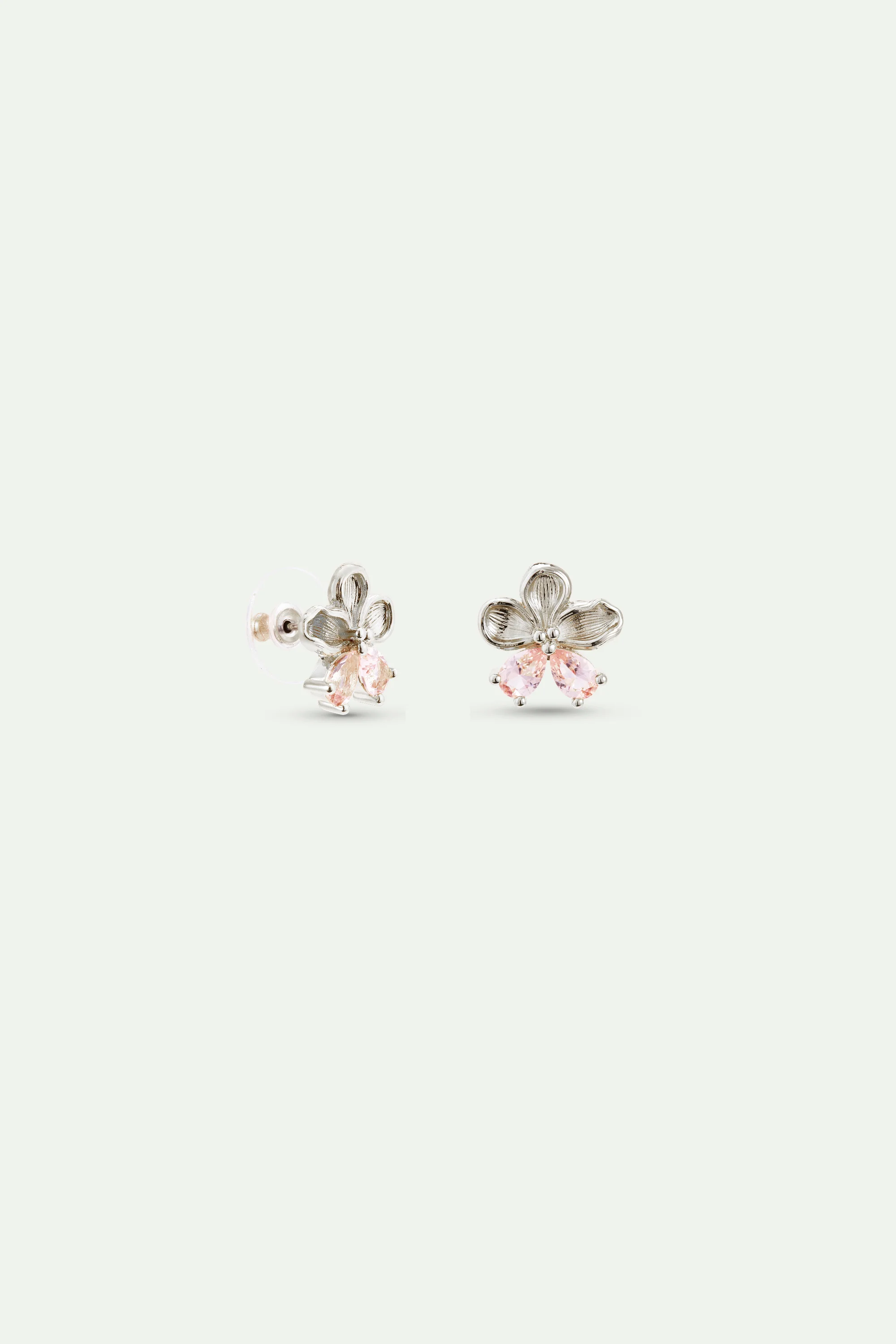 Silver Cherry Blossom and Pink Stone Post Earrings - Image 2