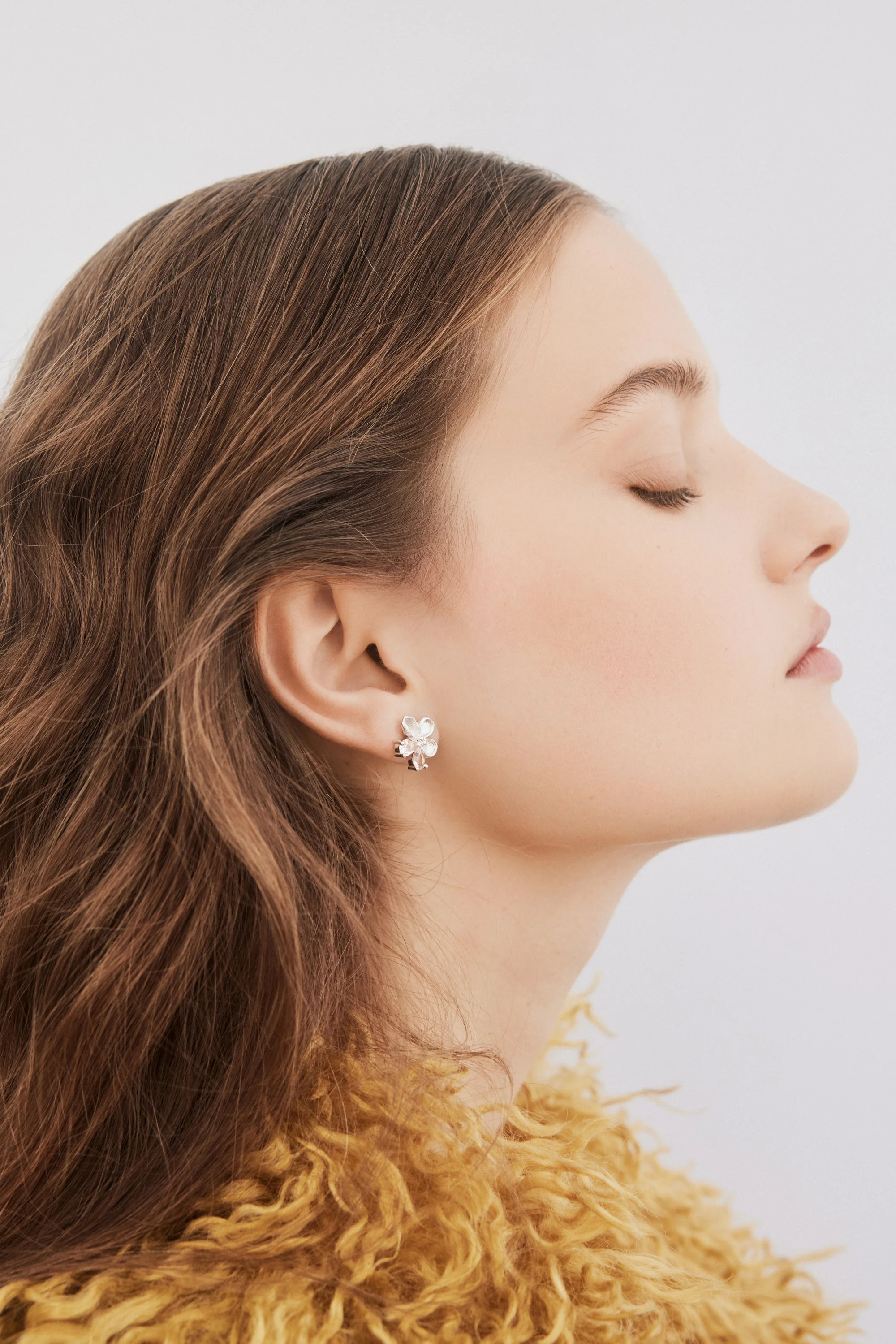Silver Cherry Blossom and Pink Stone Post Earrings - Image 3