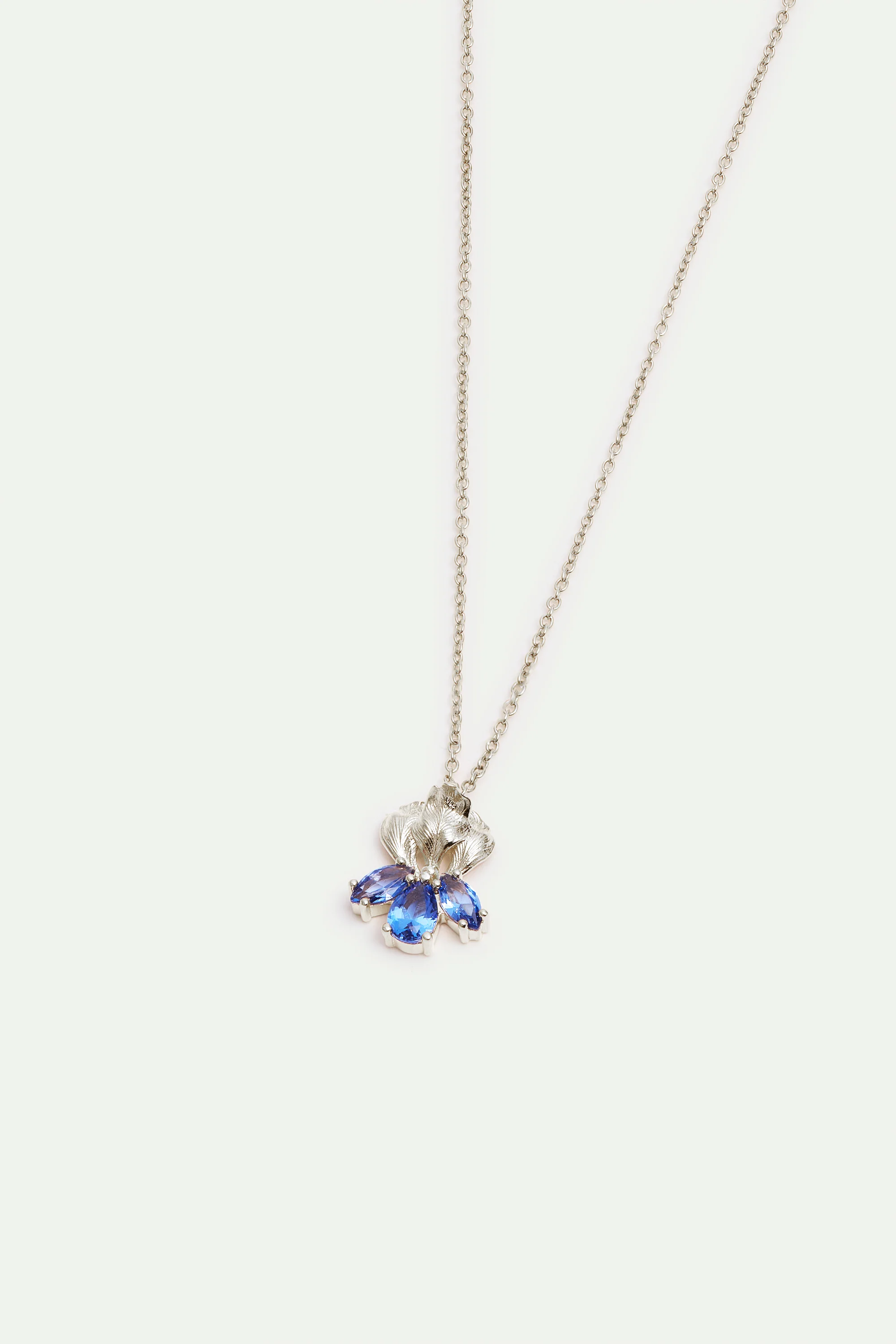 Silver Iris and Blue Stone Pendant Necklace - Image 2