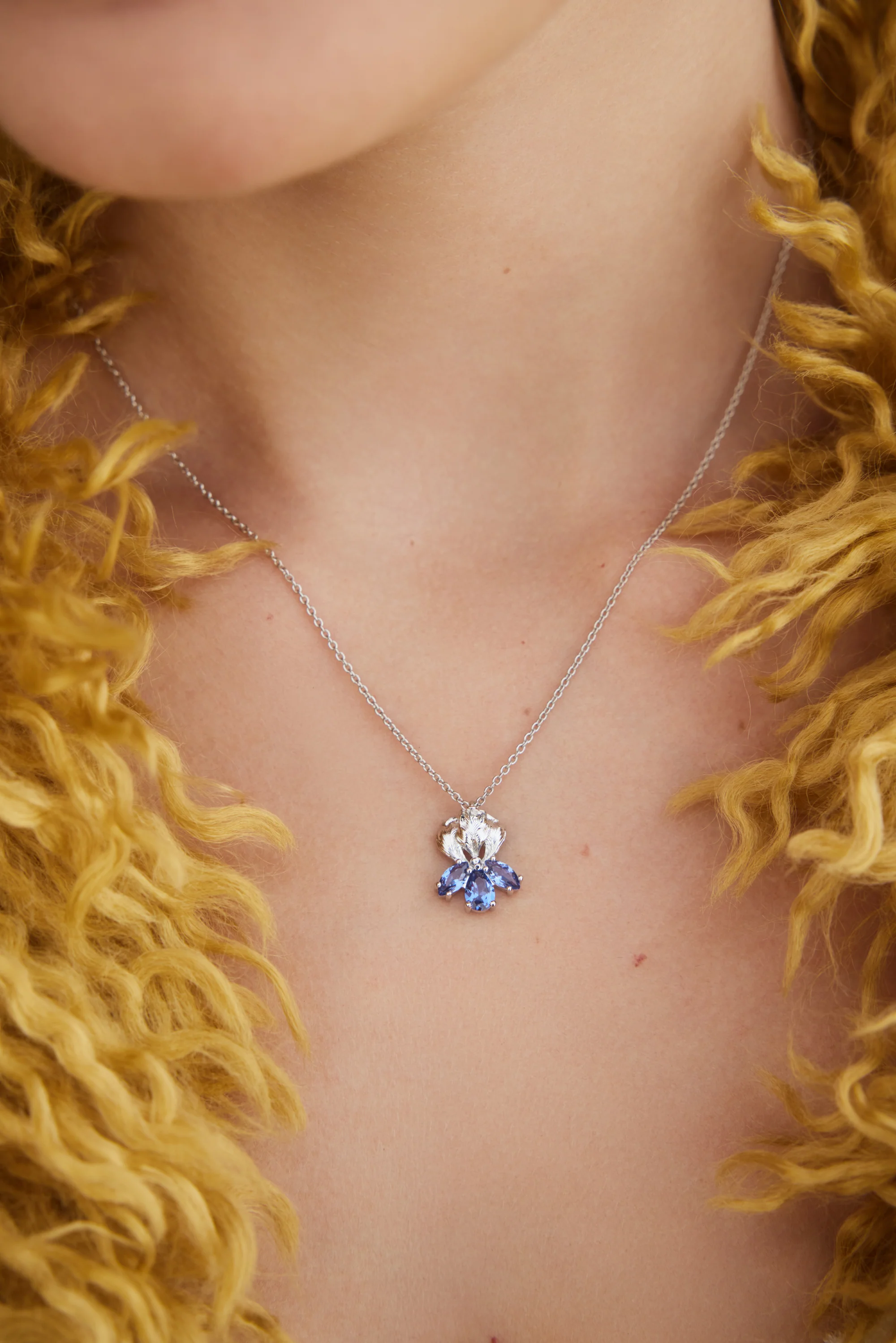 Silver Iris and Blue Stone Pendant Necklace - Image 4