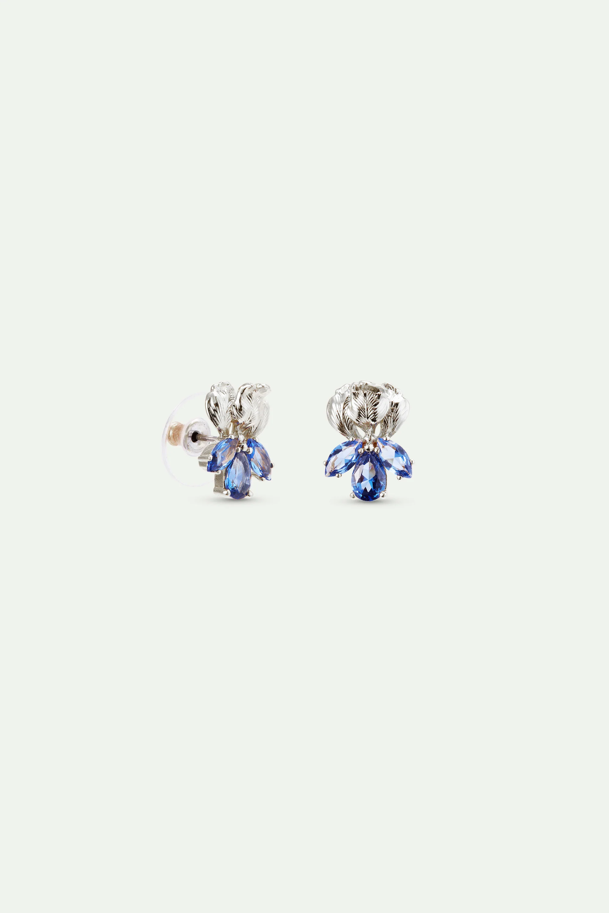 Silver Iris and Blue Stone Post Earrings - Image 2