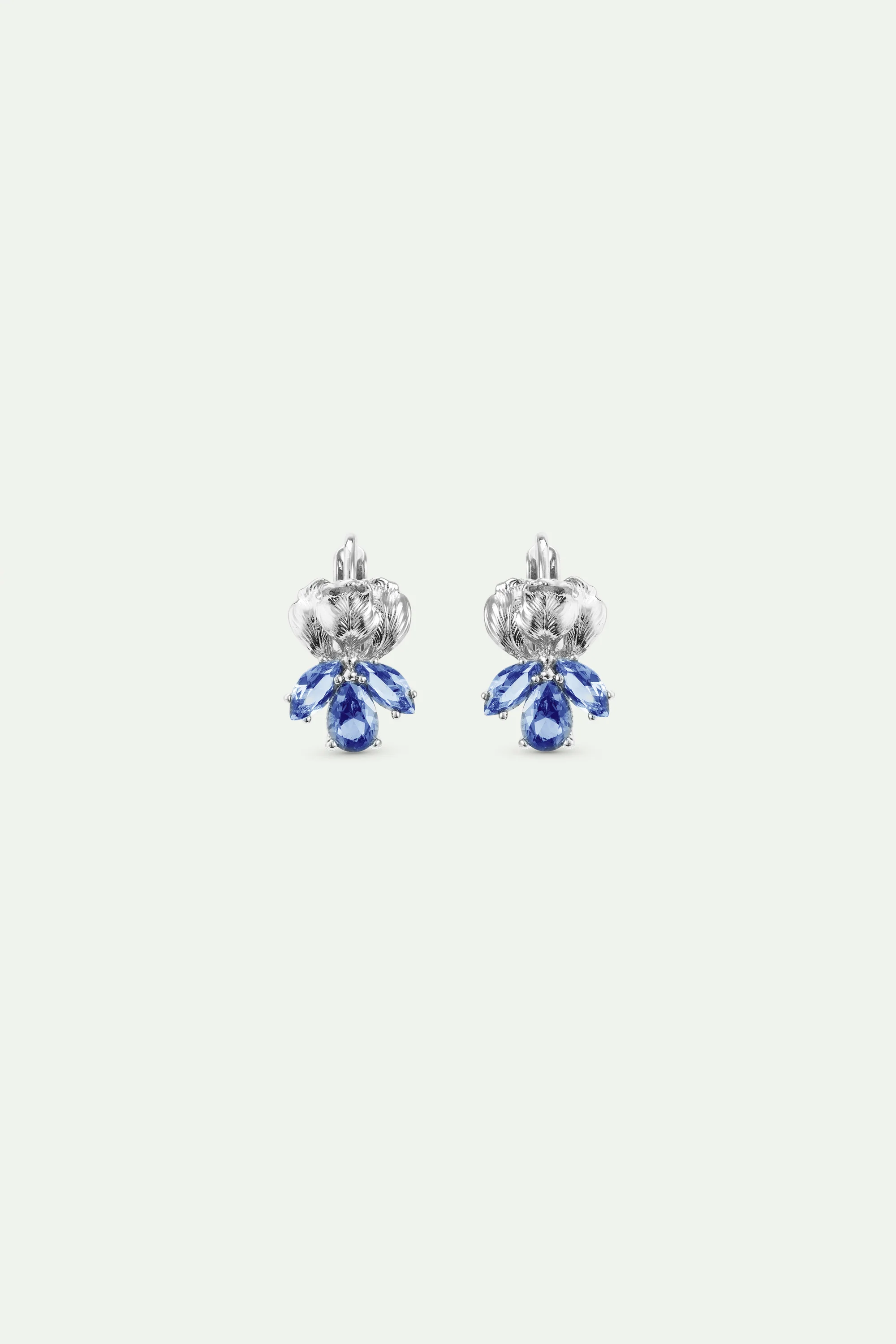 Silver Iris and Blue Stone Sleeper Earrings