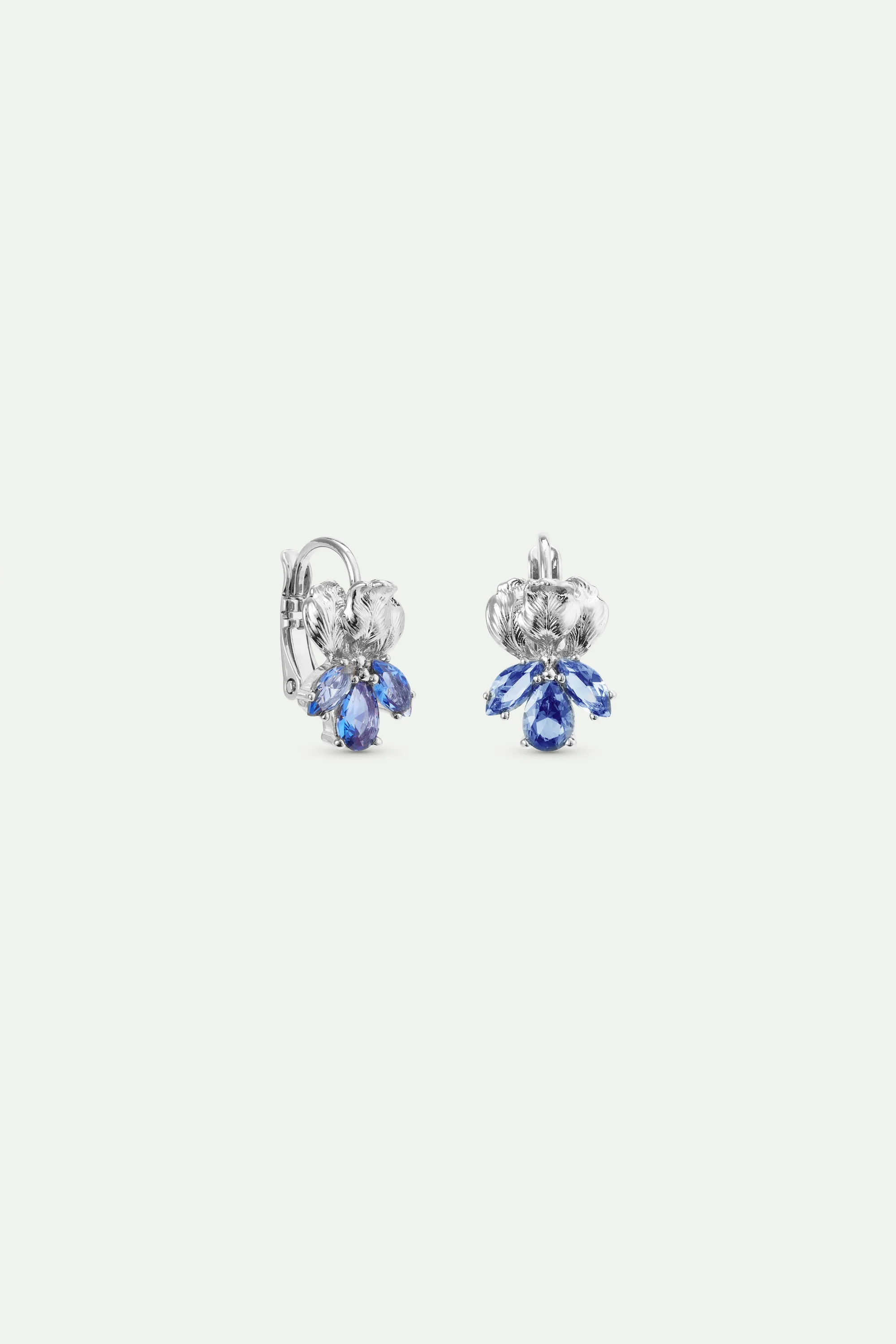 Silver Iris and Blue Stone Sleeper Earrings - Image 2