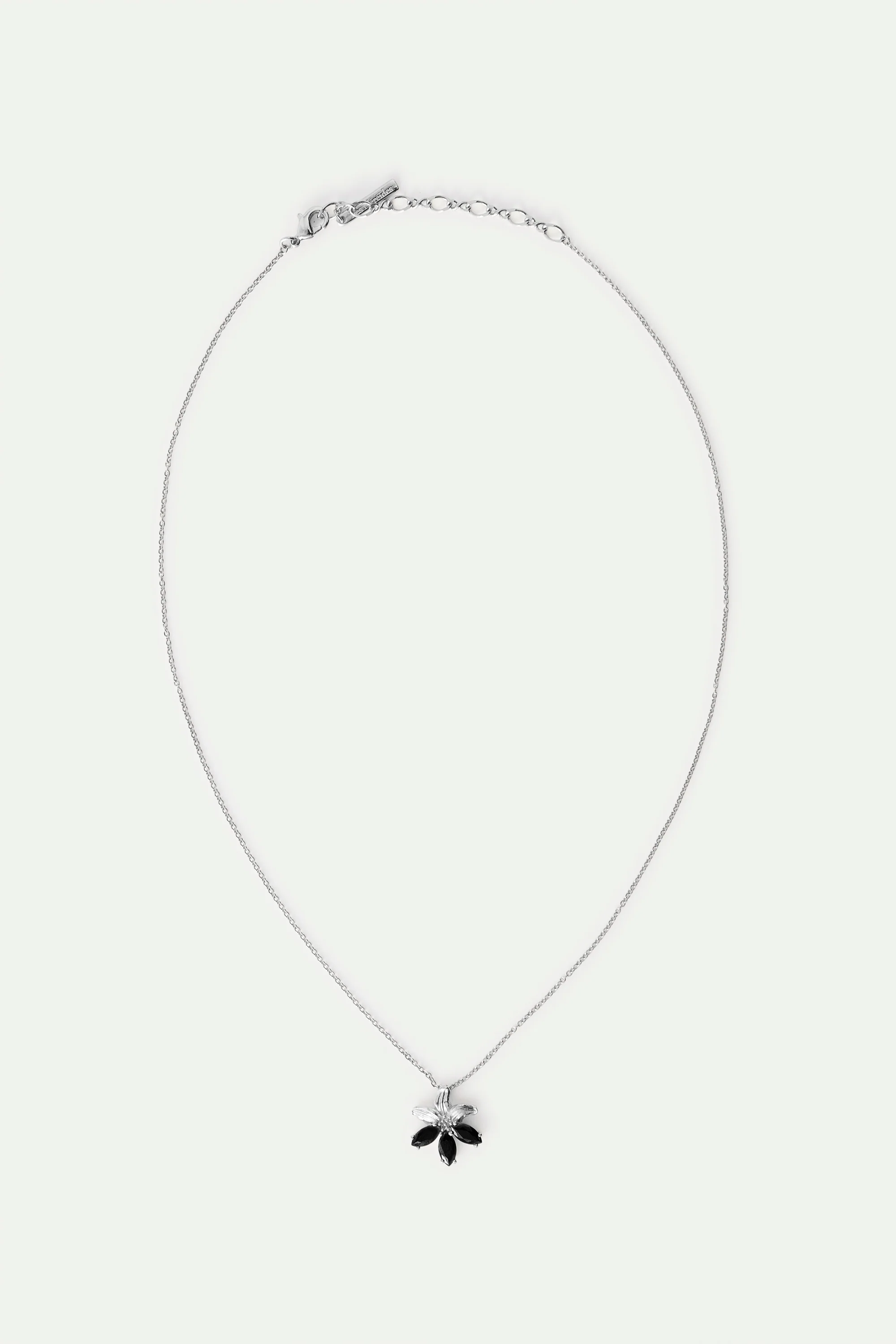 Silver Lily and Black Stone Pendant Necklace - Image 3