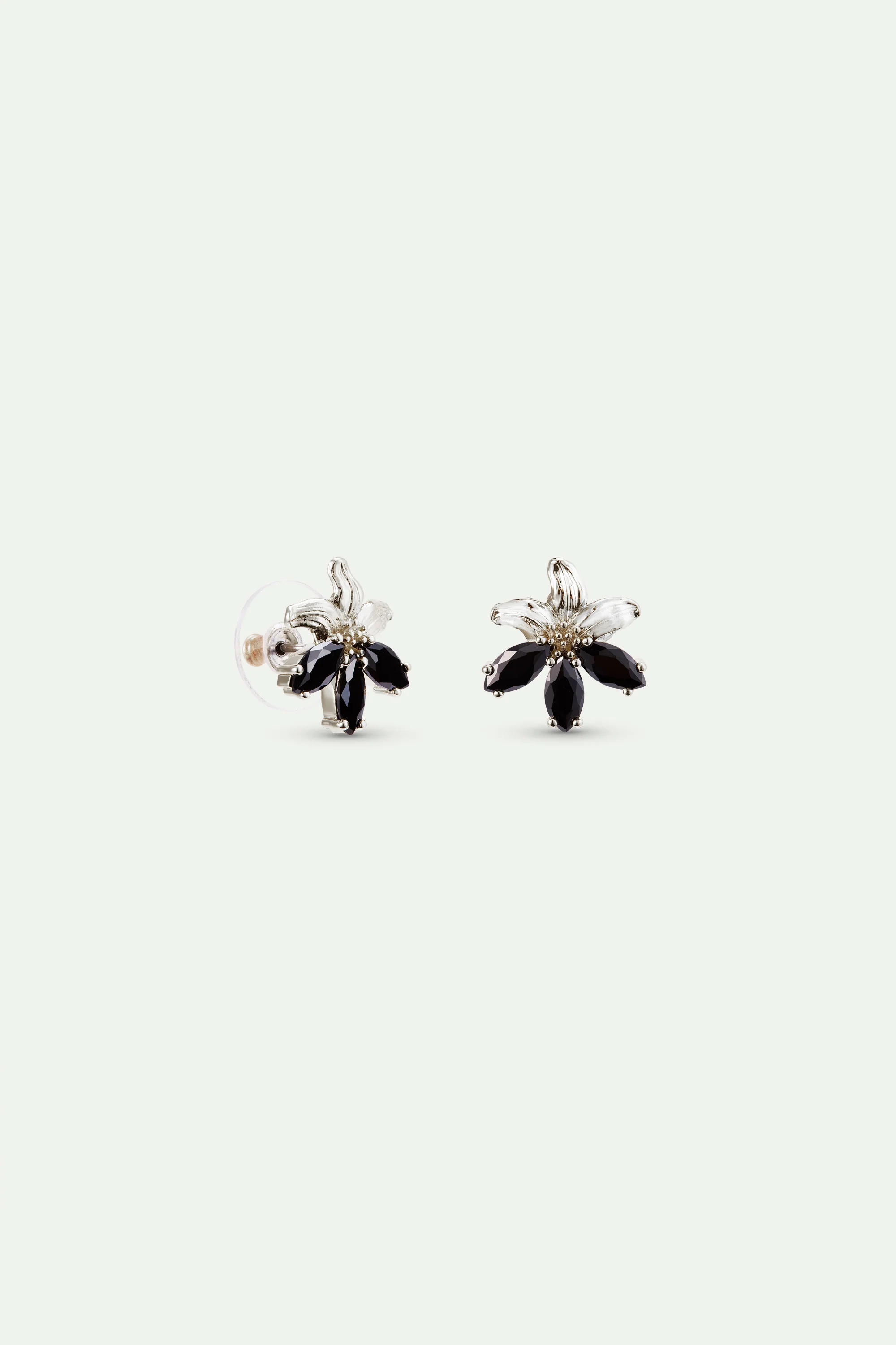 Silver Lily and Black Stone Post Earrings - Image 2