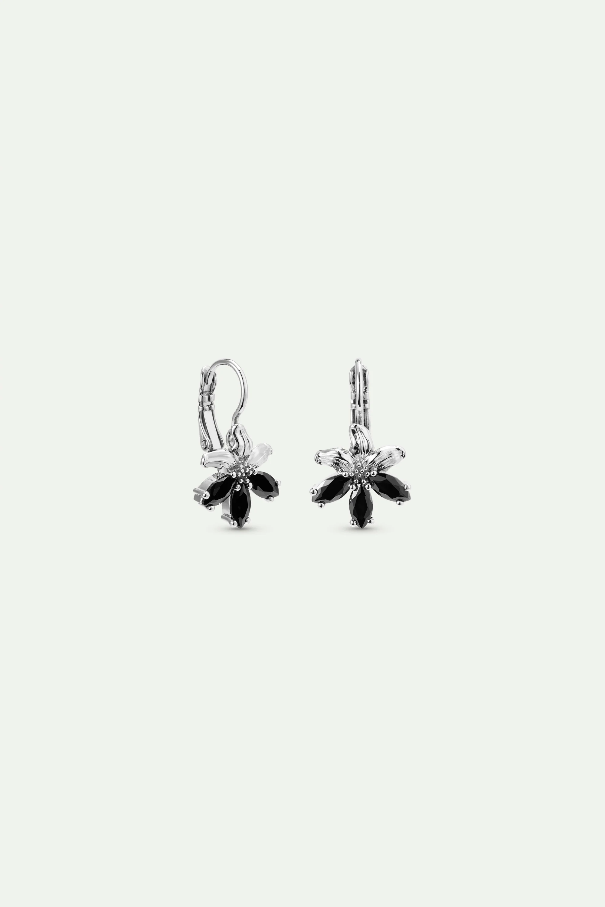 Silver Lily and Black Stone Sleeper Earrings - Image 2