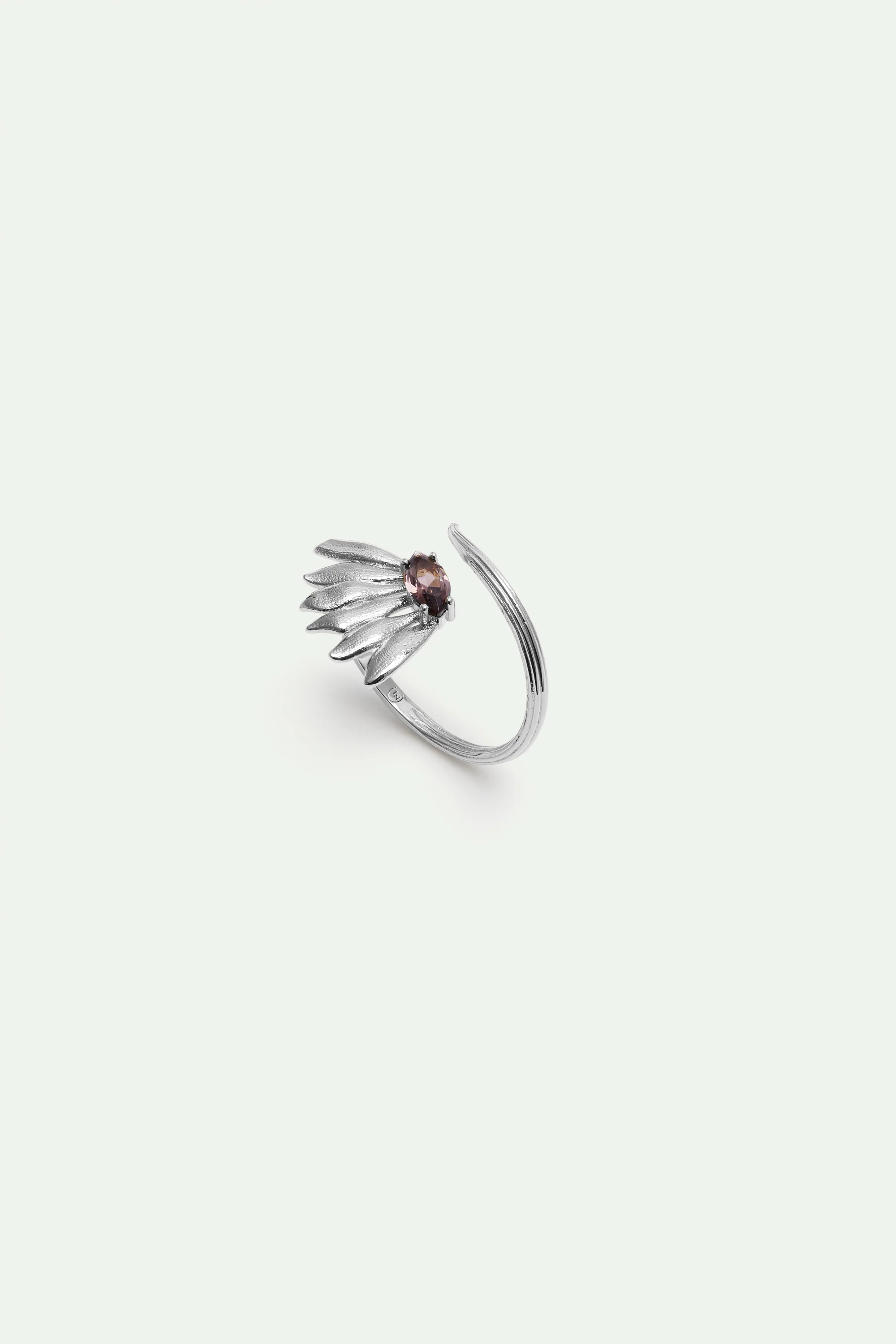 Silver Sunflower and Purple Stone Adjustable Ring
