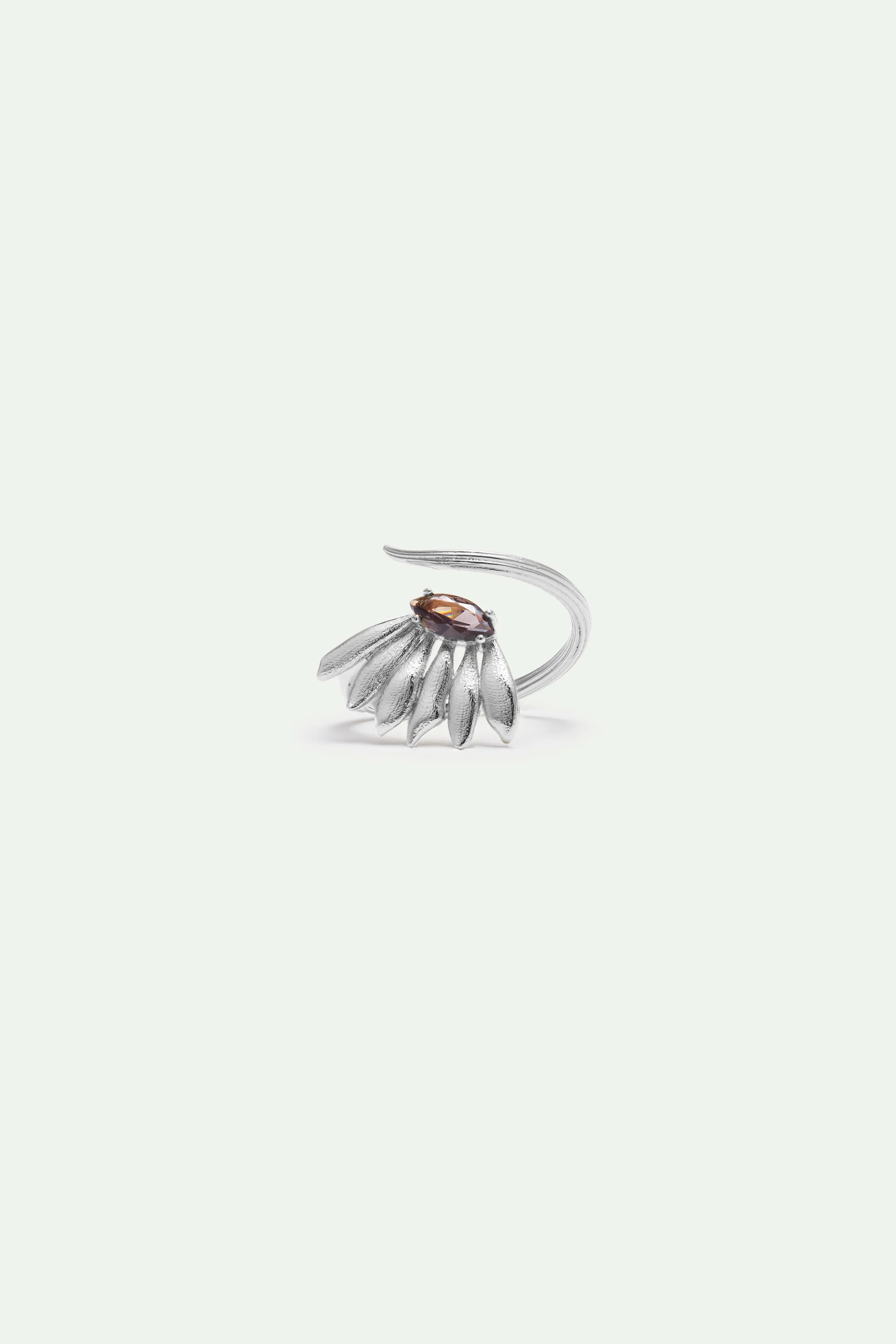Silver Sunflower and Purple Stone Adjustable Ring - Image 2