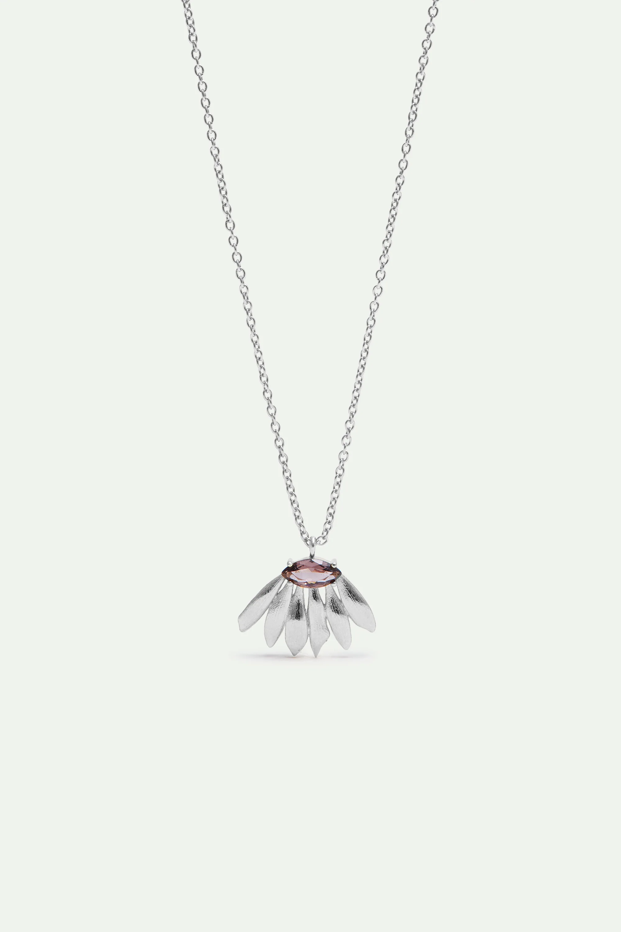 Silver Sunflower and Purple Stone Pendant Necklace