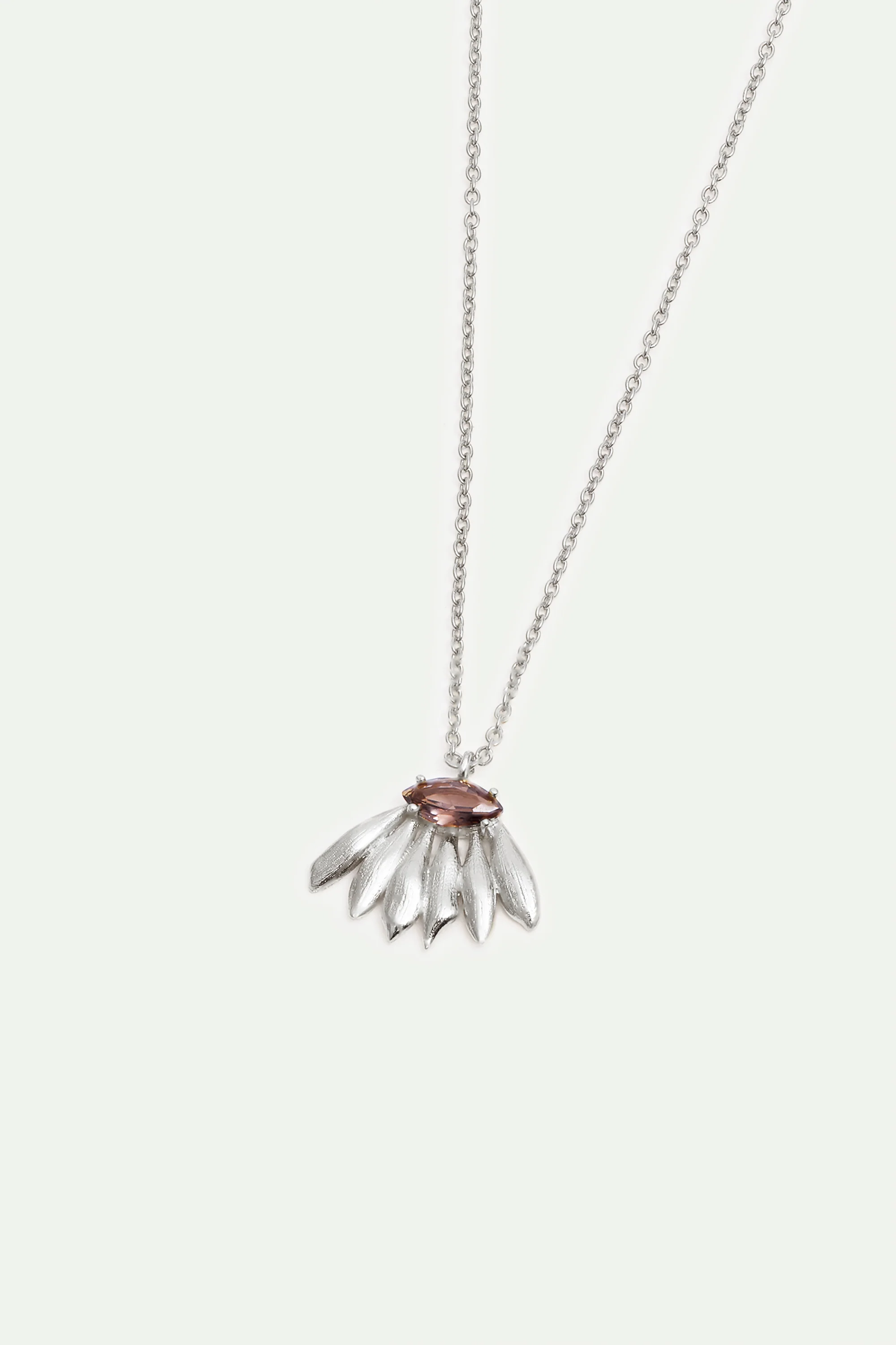 Silver Sunflower and Purple Stone Pendant Necklace - Image 2