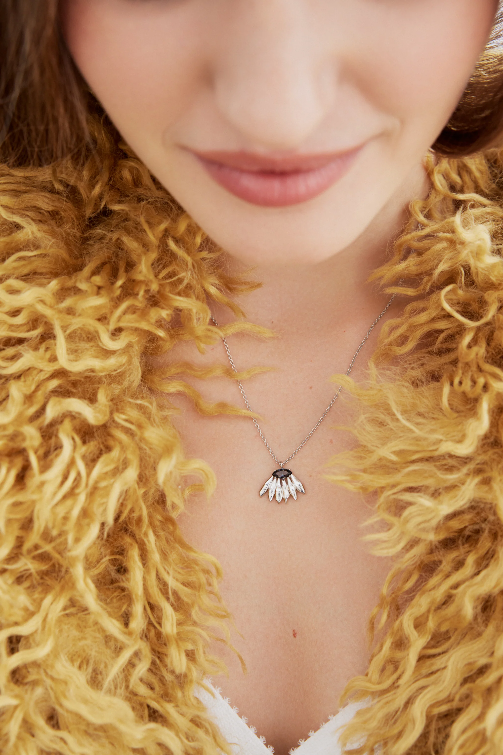 Silver Sunflower and Purple Stone Pendant Necklace - Image 4