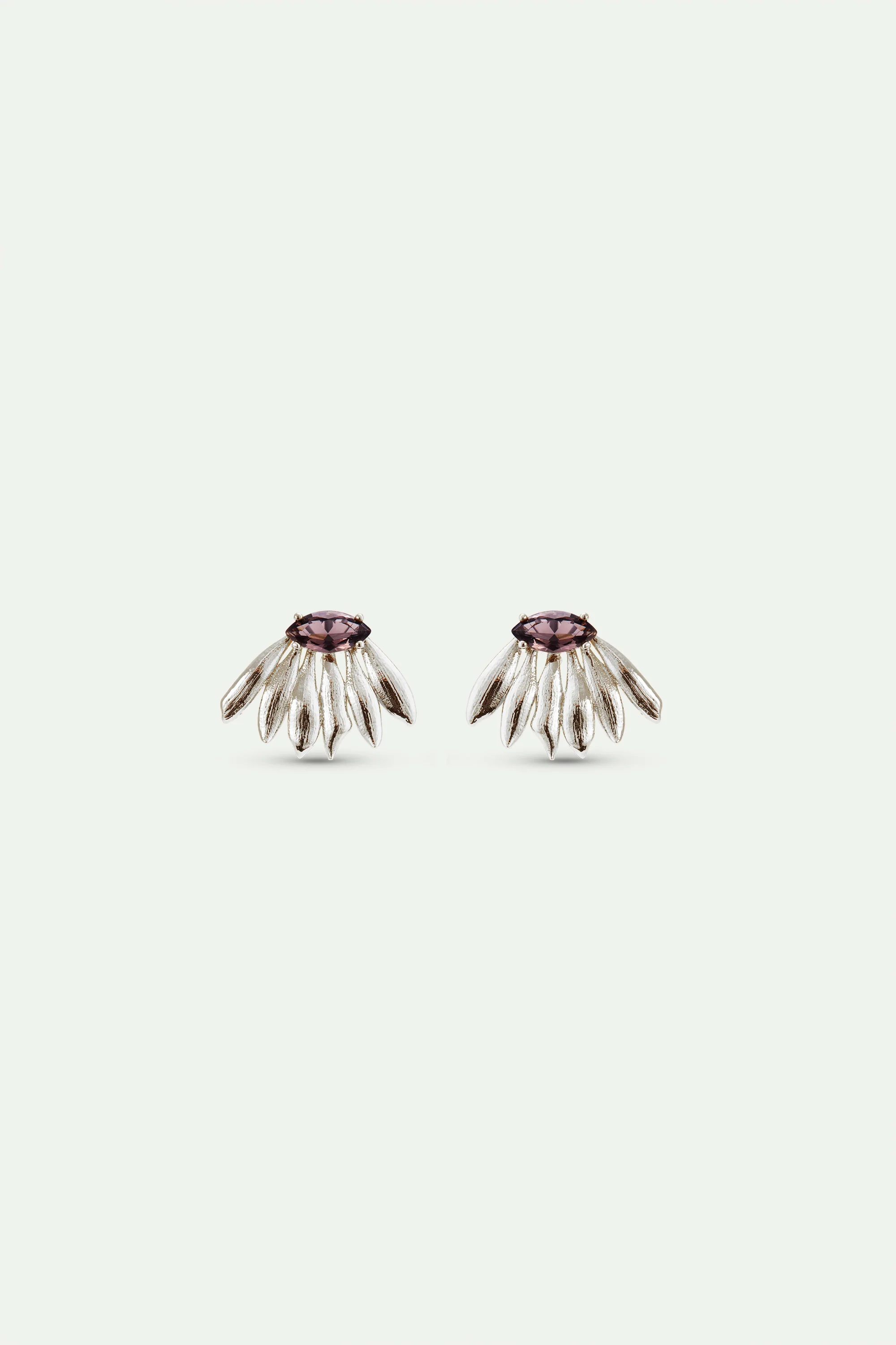 Silver Sunflower and Purple Stone Post Earrings
