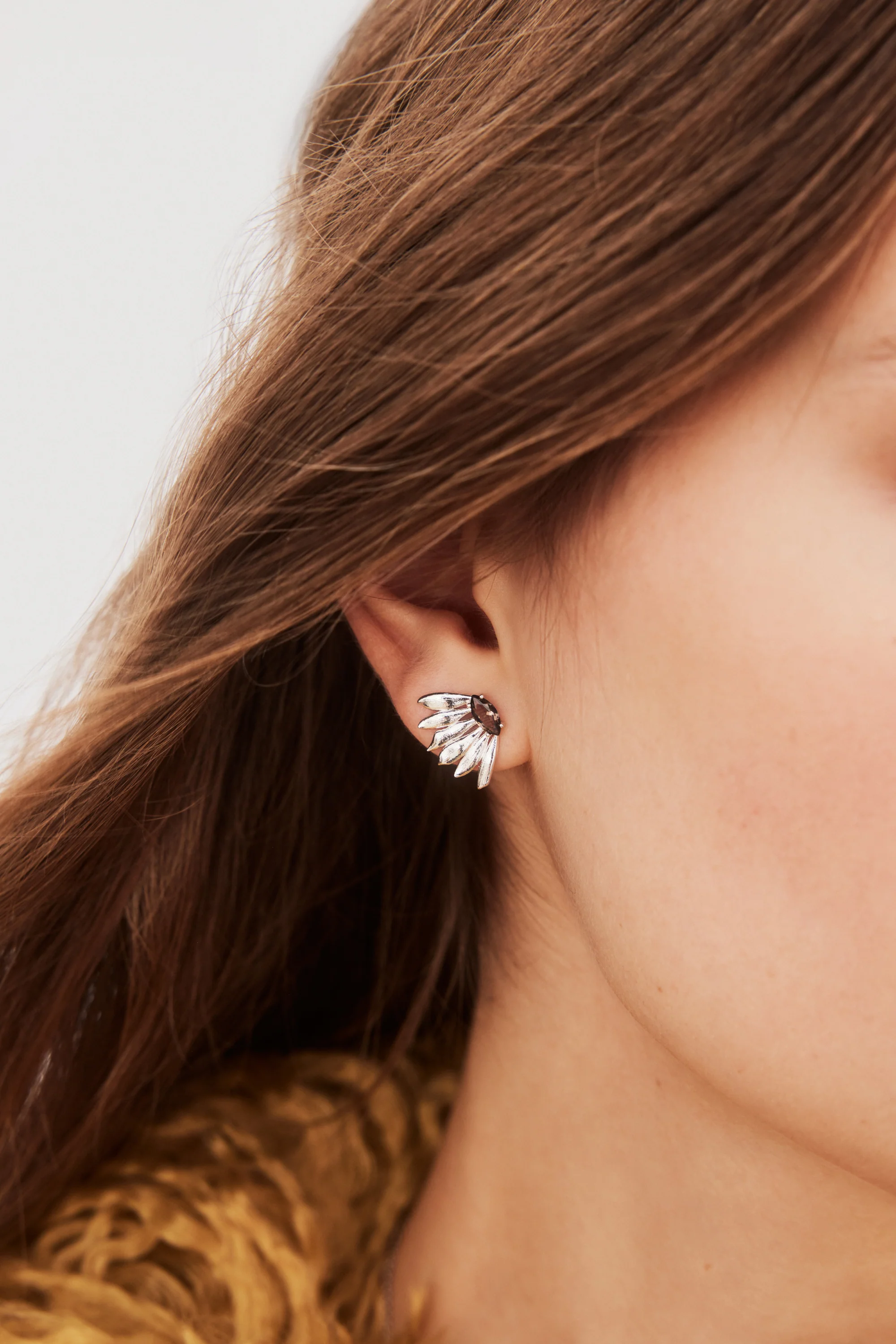 Silver Sunflower and Purple Stone Post Earrings - Image 3