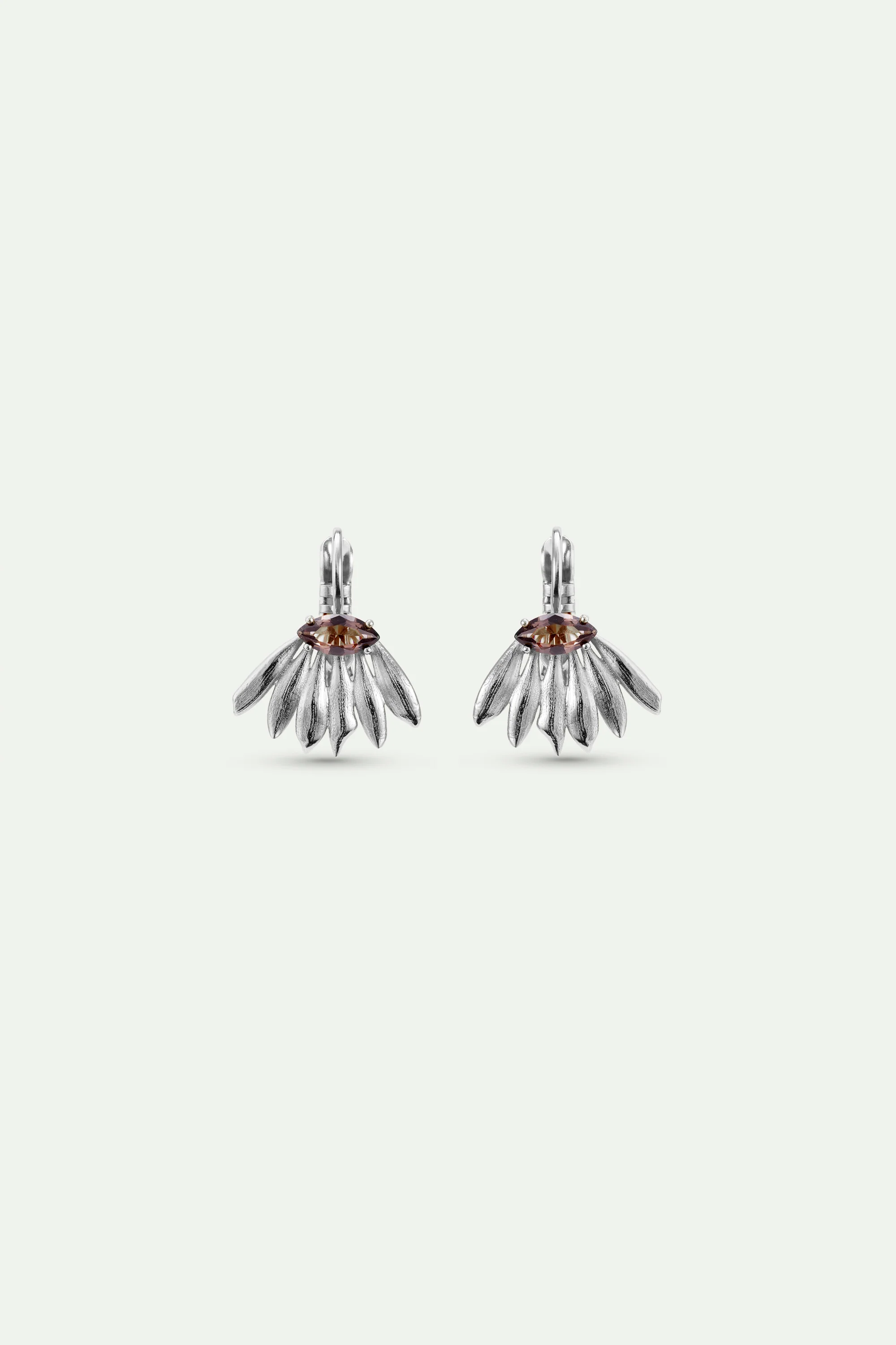 Silver Sunflower and Purple Stone Sleeper Earrings