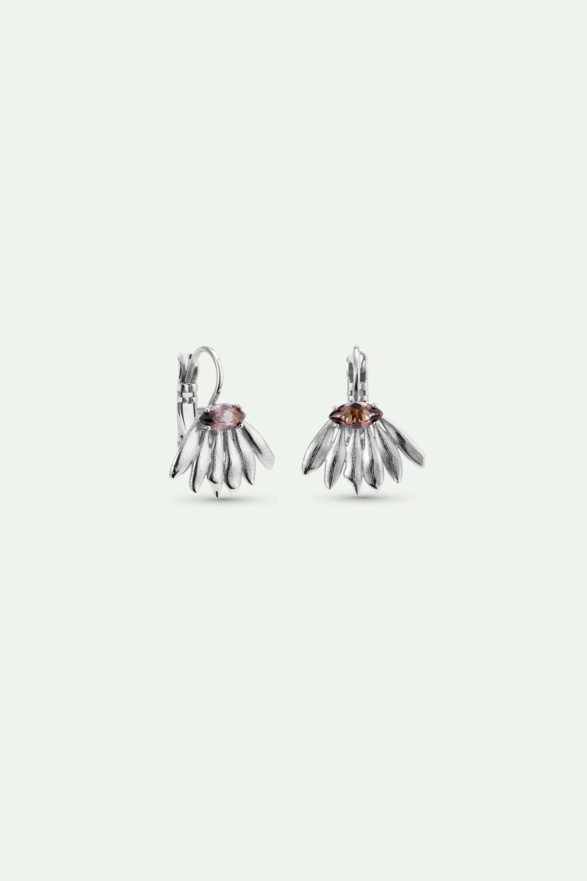 Silver Sunflower and Purple Stone Sleeper Earrings - Image 2