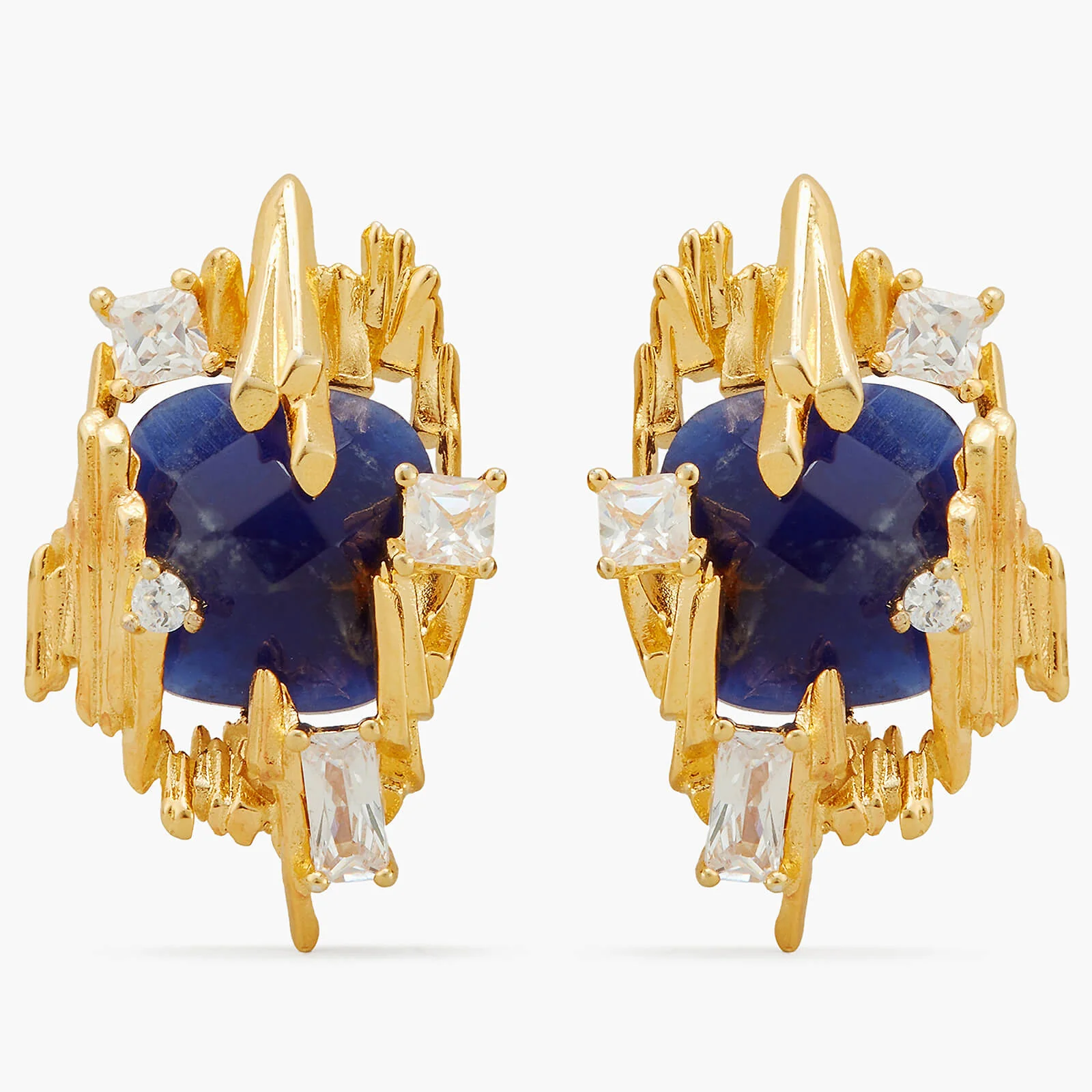Sodalite and Gold Rock Post Earrings - Image 3
