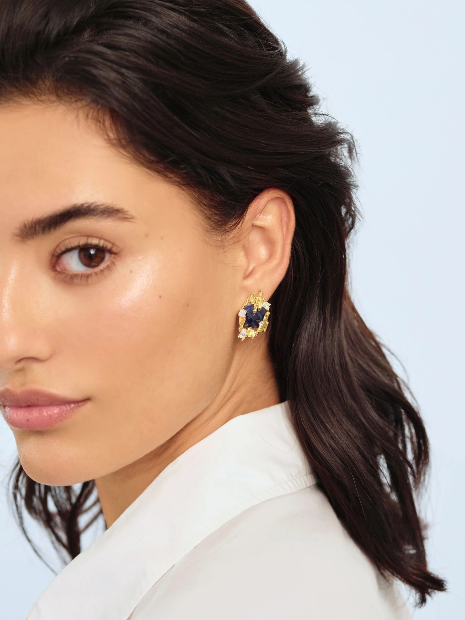 Sodalite and Gold Rock Post Earrings - Image 4