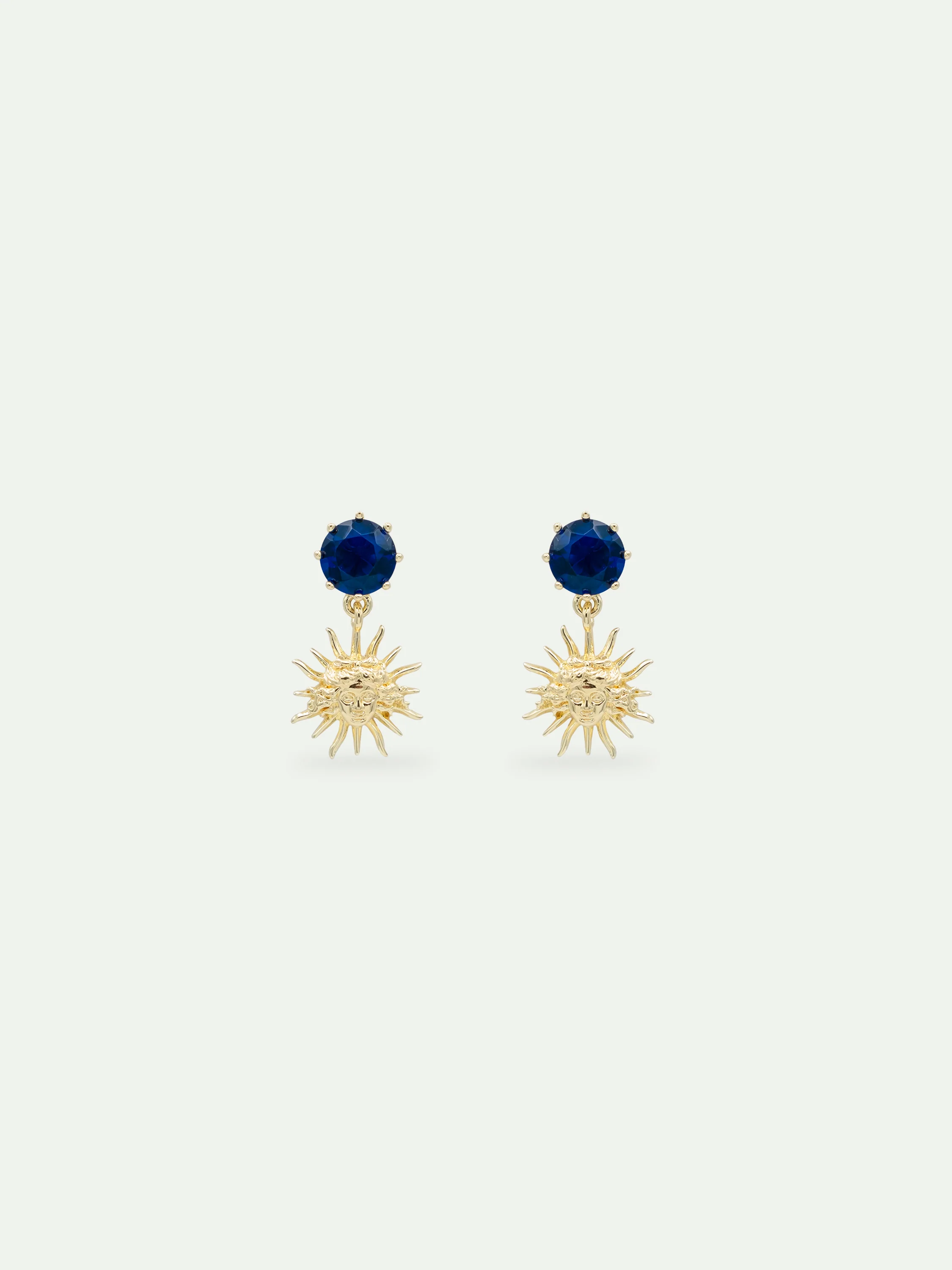 Sun King and Round Blue Stone Post Earrings