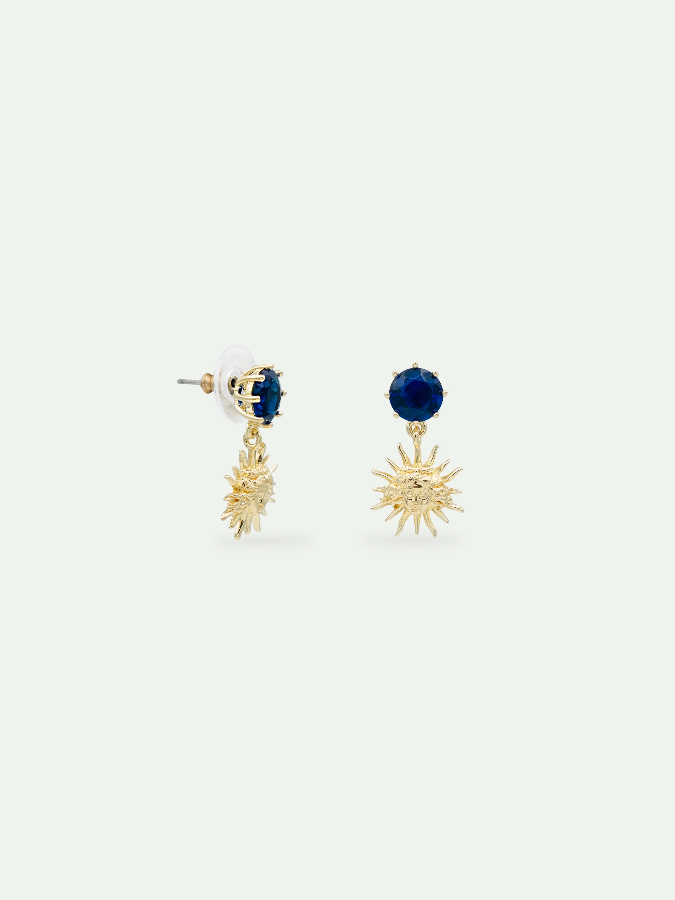 Sun King and Round Blue Stone Post Earrings - Image 2